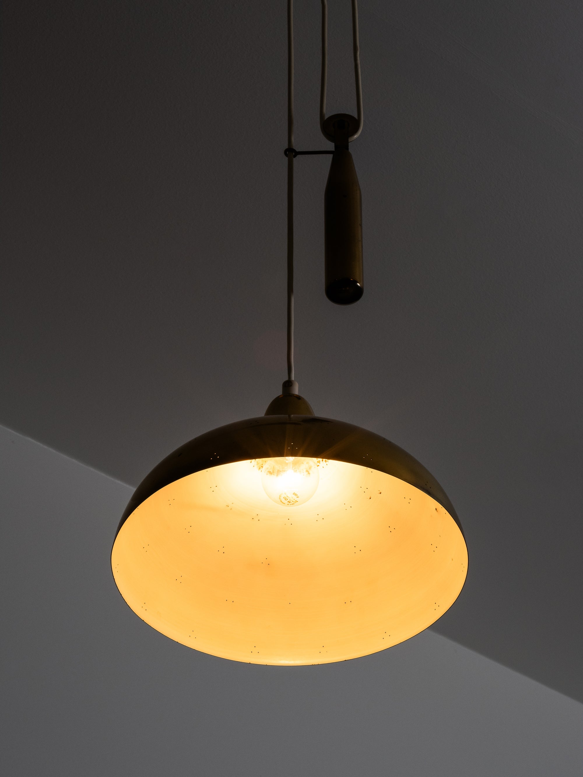 Model ER99 Brass Pendant Light with Counterweight by Itsu, Finland, 1950s