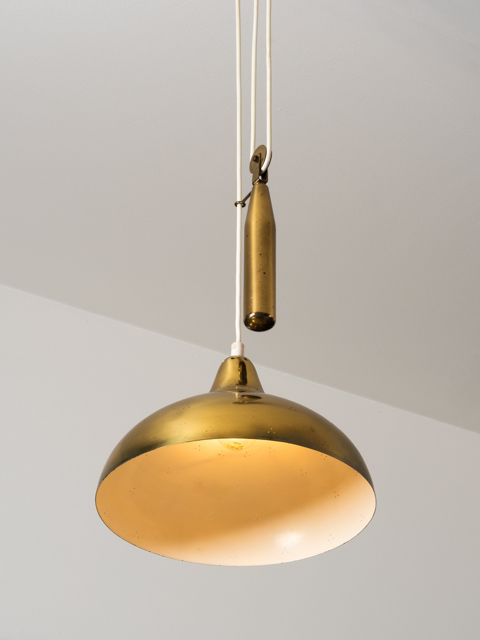 Model ER99 Brass Pendant Light with Counterweight by Itsu, Finland, 1950s