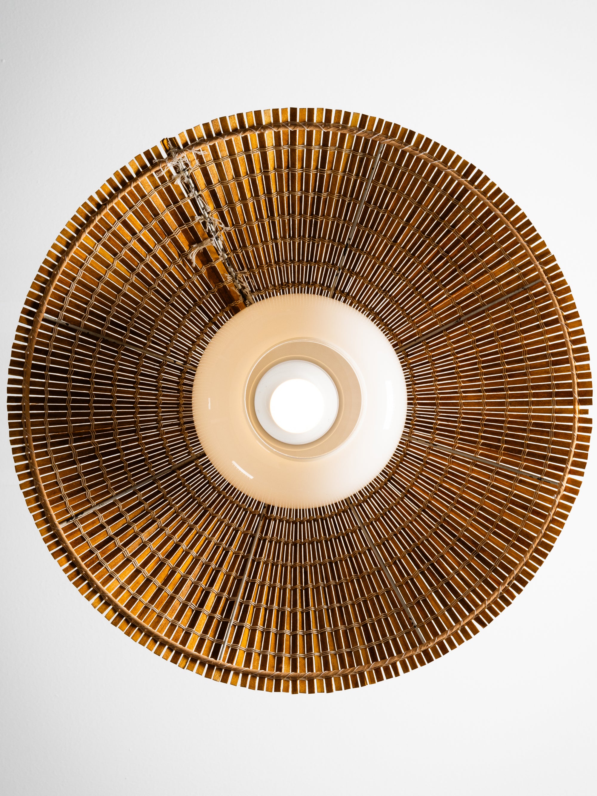 Pendant Model K3-44 in Glass, Wood Slat &amp; Brass by Paavo Tynell for Idman, 1950s