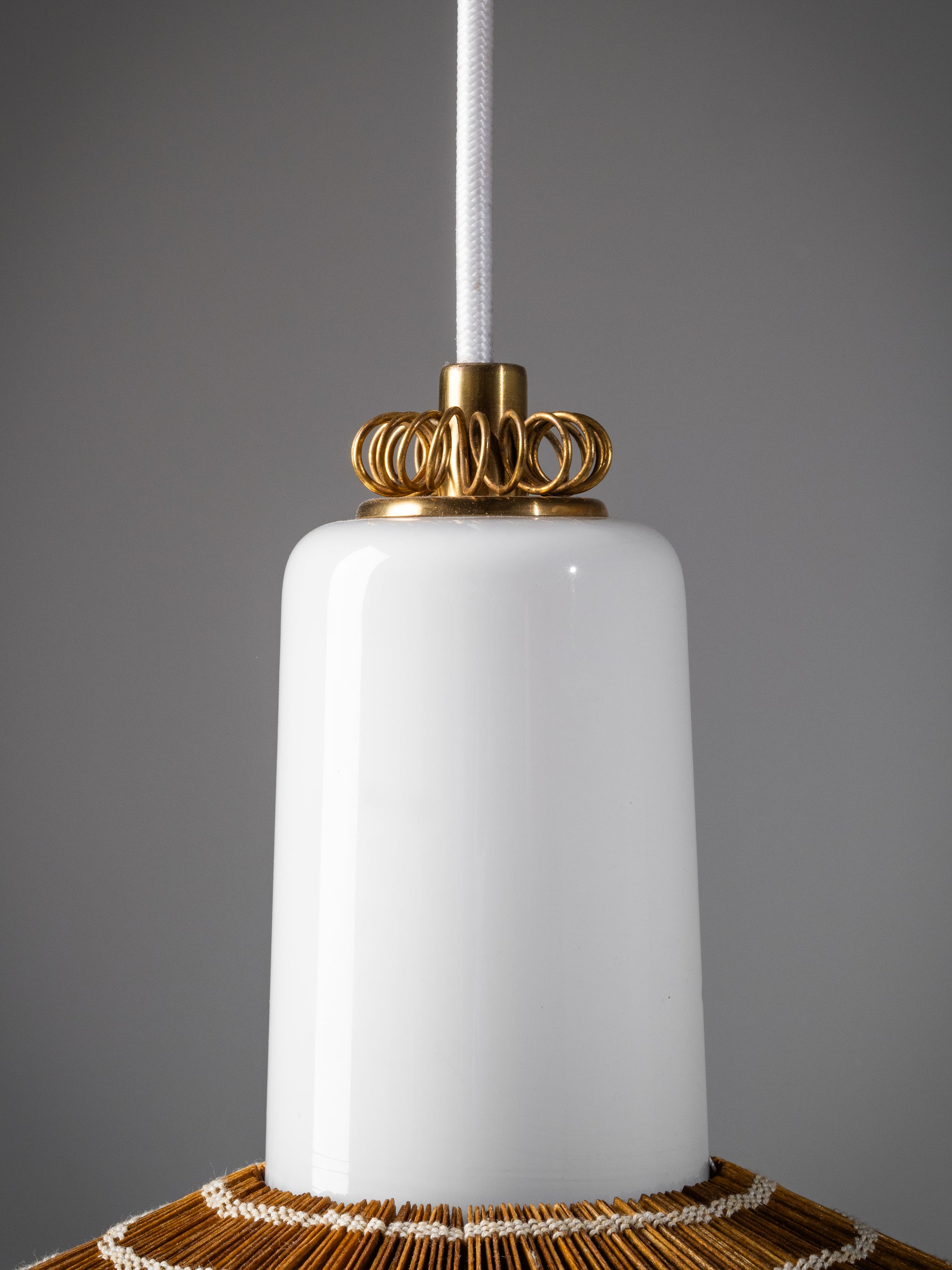 Pendant Model K3-44 in Glass, Wood Slat &amp; Brass by Paavo Tynell for Idman, 1950s