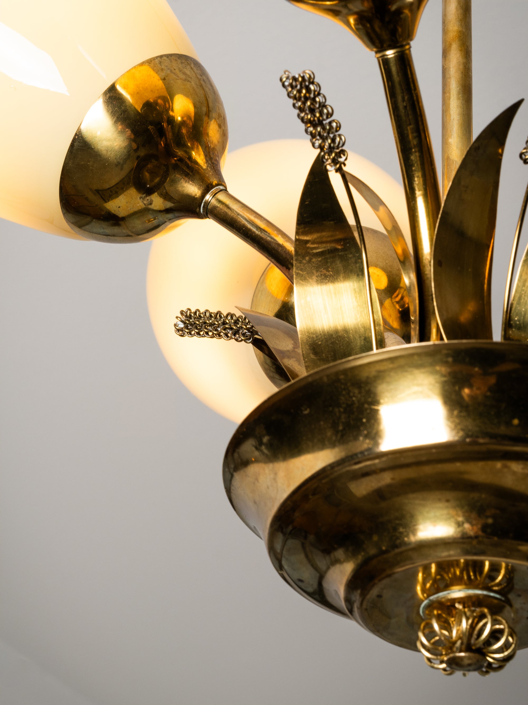 Scandinavian Modern Brass and Glass Chandelier with Botanical Details, Finland