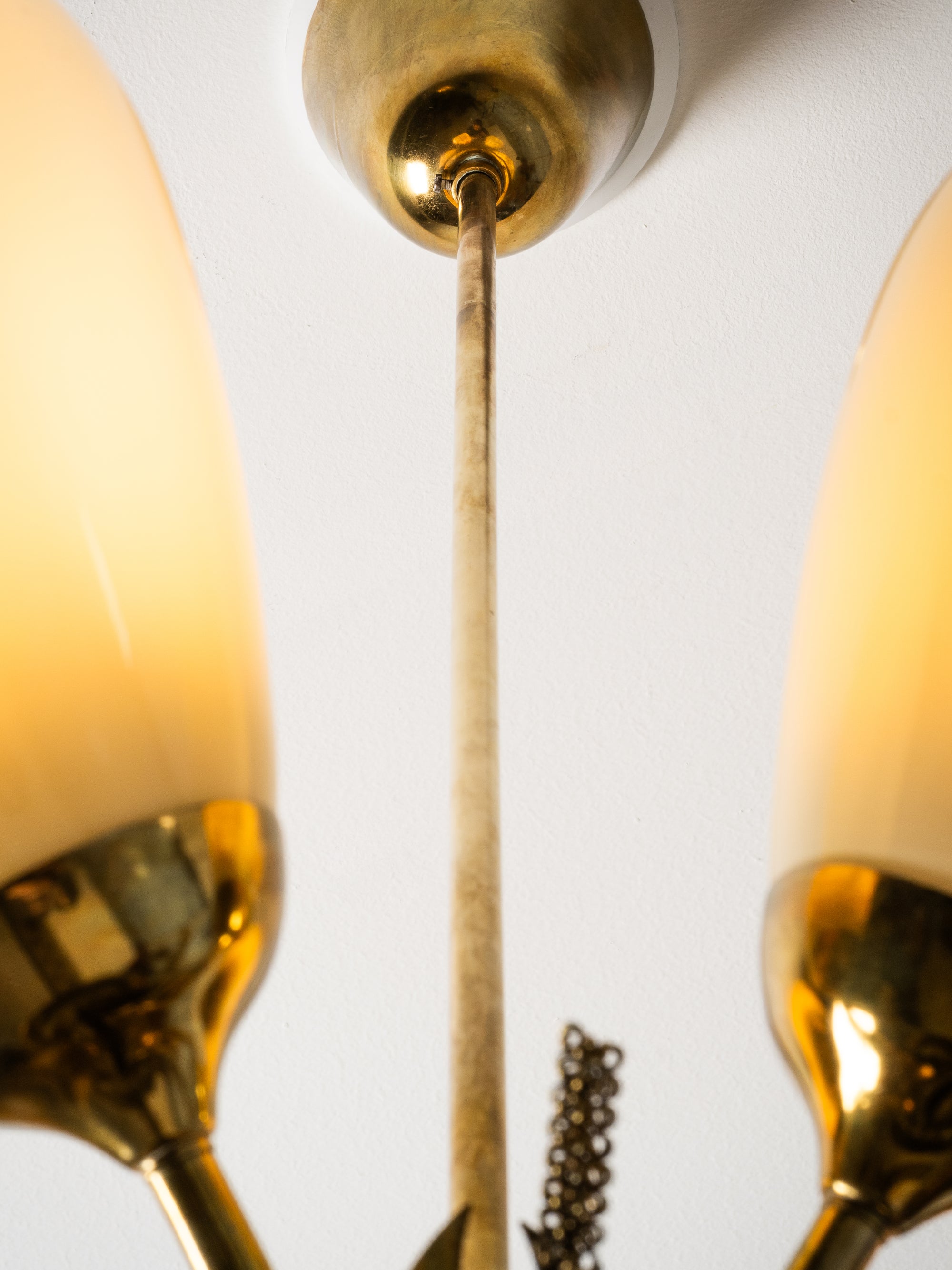 Scandinavian Modern Brass and Glass Chandelier with Botanical Details, Finland