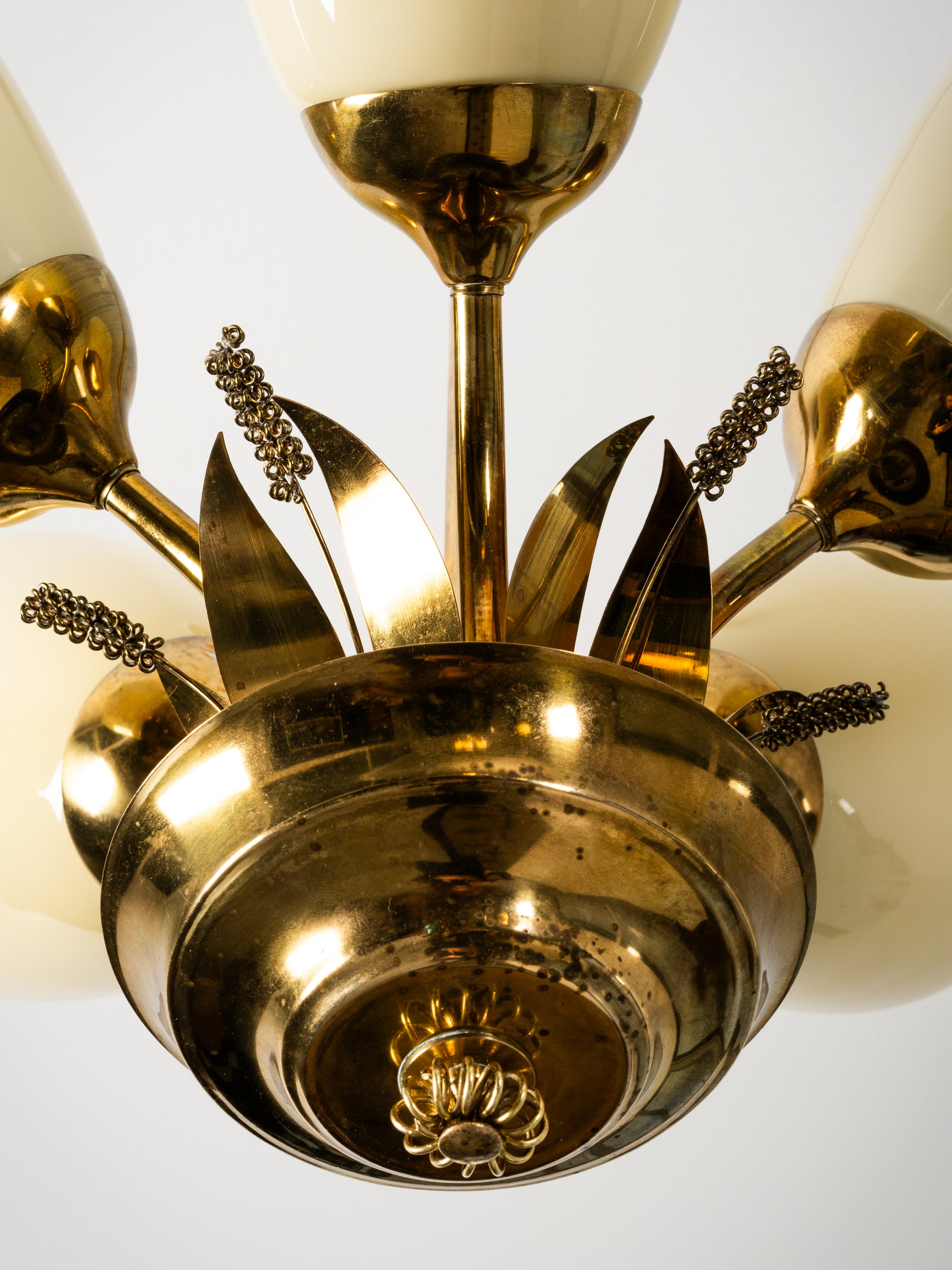 Scandinavian Modern Brass and Glass Chandelier with Botanical Details, Finland