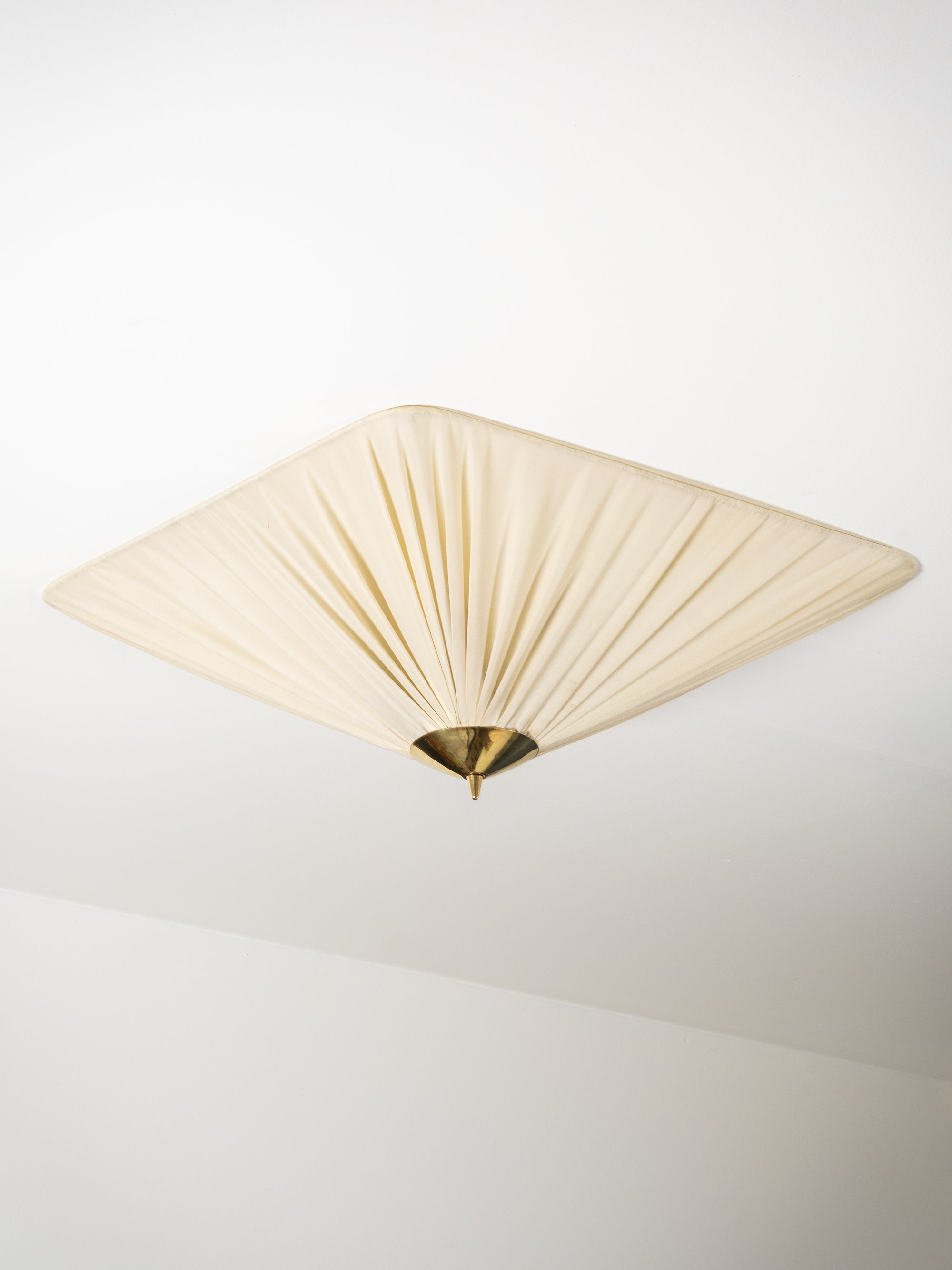 Brass &amp; Silk Fabric Flush Mount, Idman Oy, Finland, 1950s