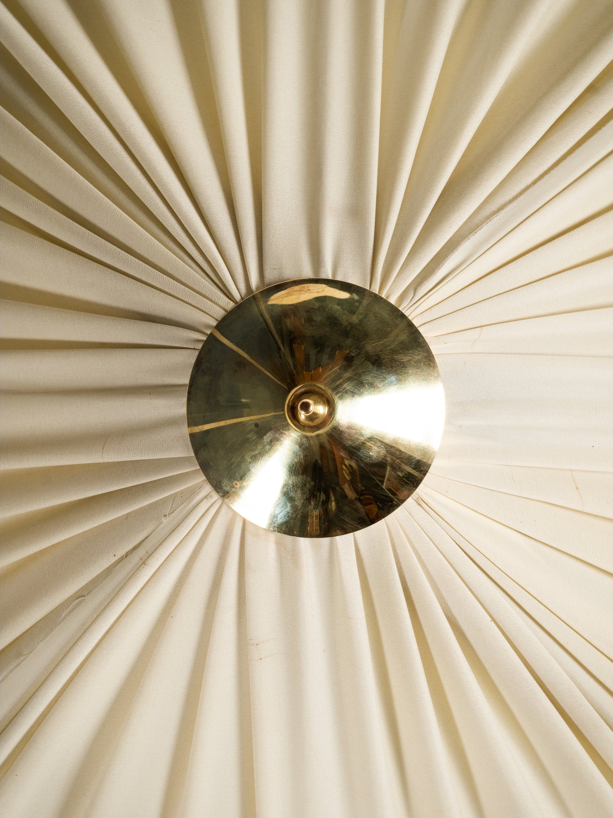 Brass &amp; Silk Fabric Flush Mount, Idman Oy, Finland, 1950s