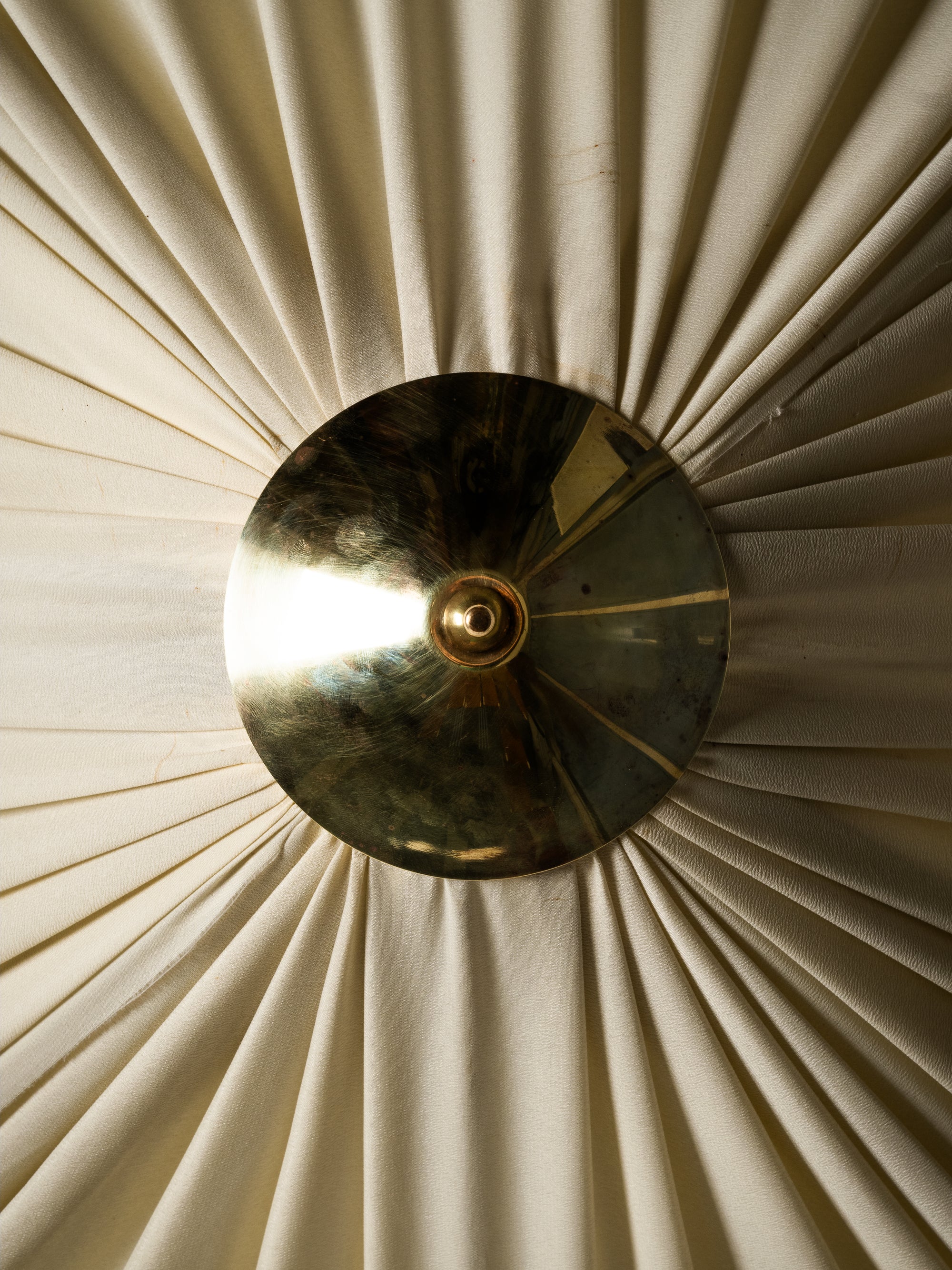 Brass &amp; Silk Fabric Flush Mount, Idman Oy, Finland, 1950s