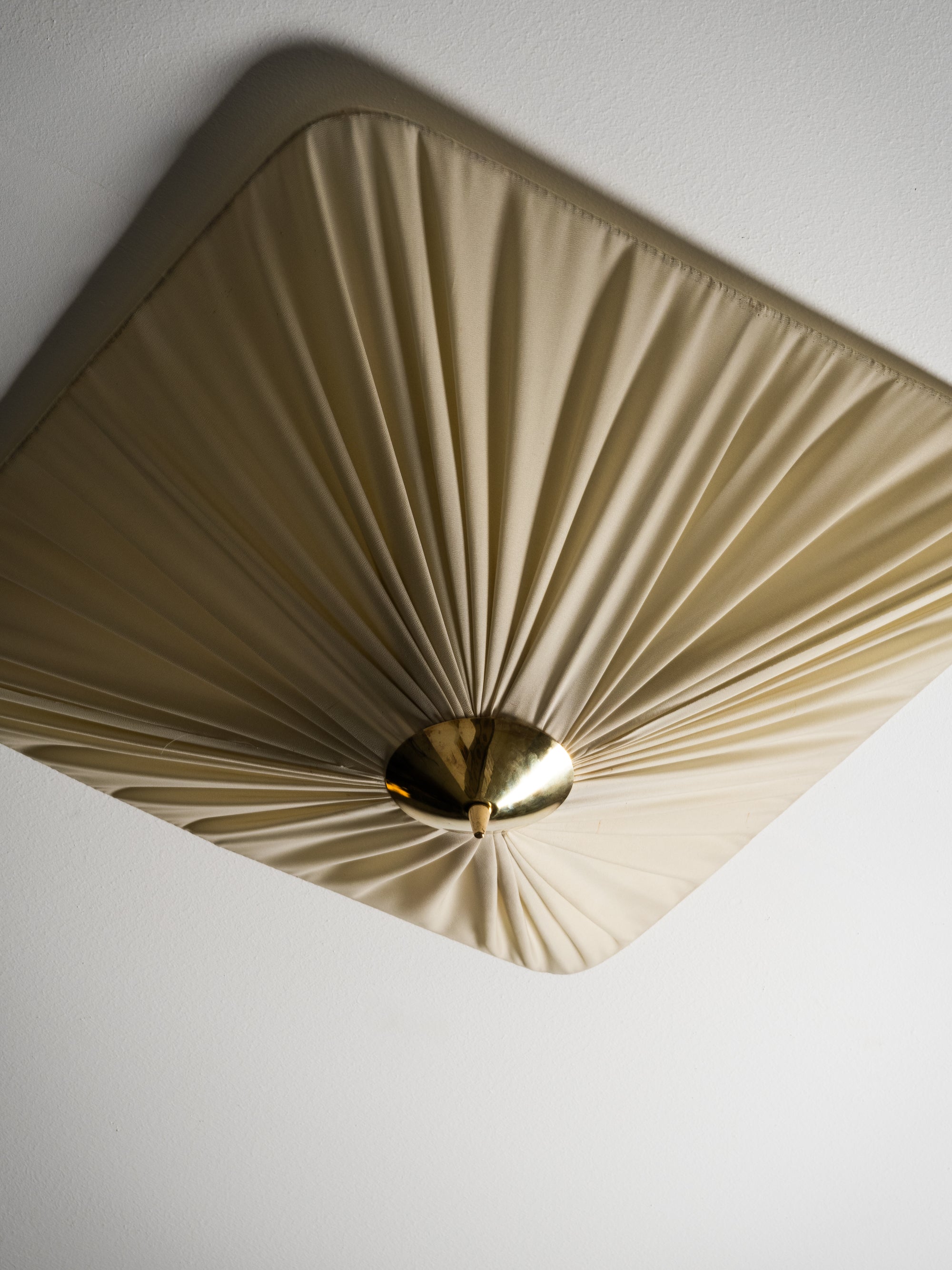 Brass &amp; Silk Fabric Flush Mount, Idman Oy, Finland, 1950s