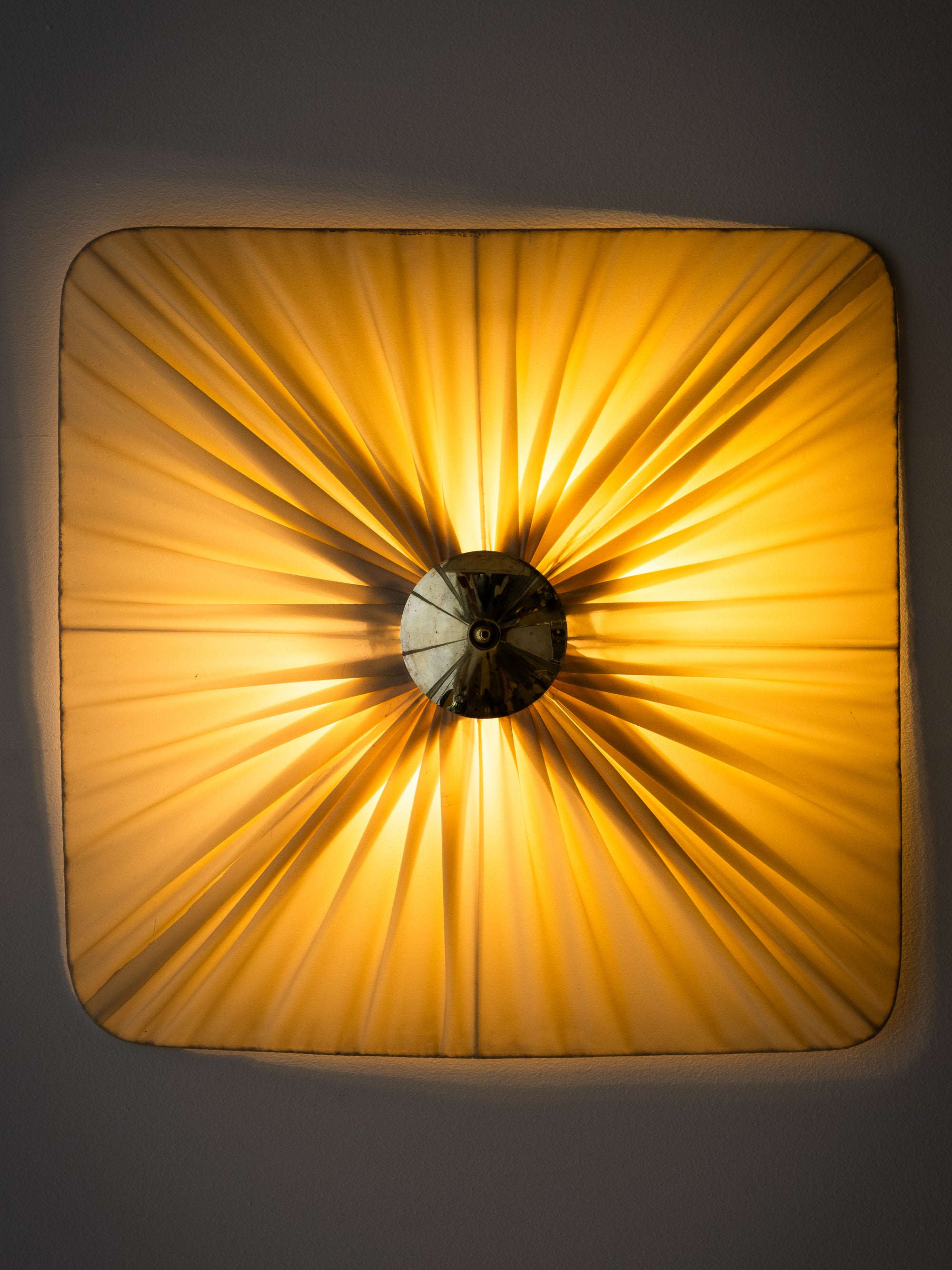 Brass &amp; Silk Fabric Flush Mount, Idman Oy, Finland, 1950s