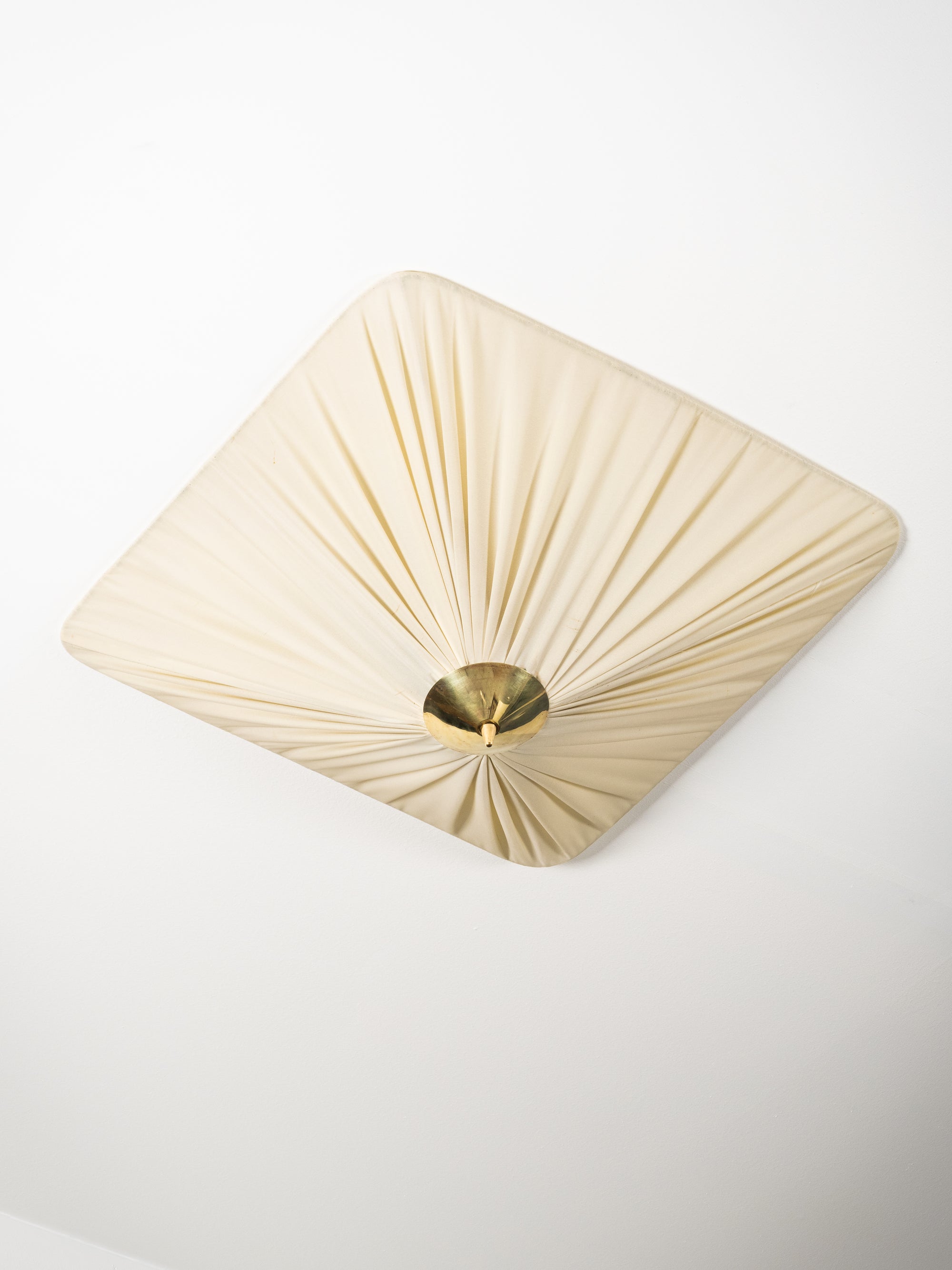 Brass &amp; Silk Fabric Flush Mount, Idman Oy, Finland, 1950s