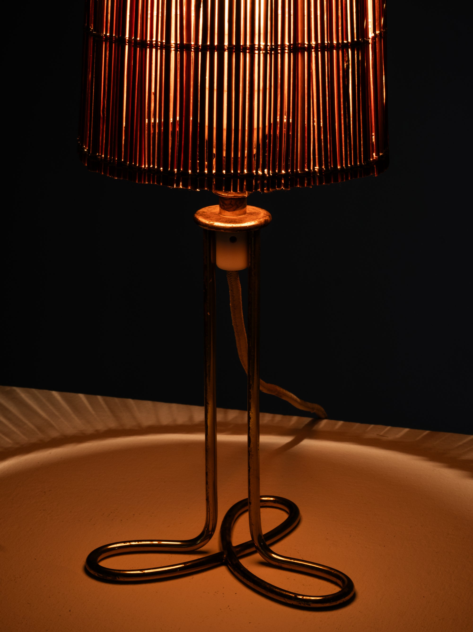 Brass &amp; Rattan Table Lamp Model 61052 by Mauri Almari for Idman, Finland, 1950s