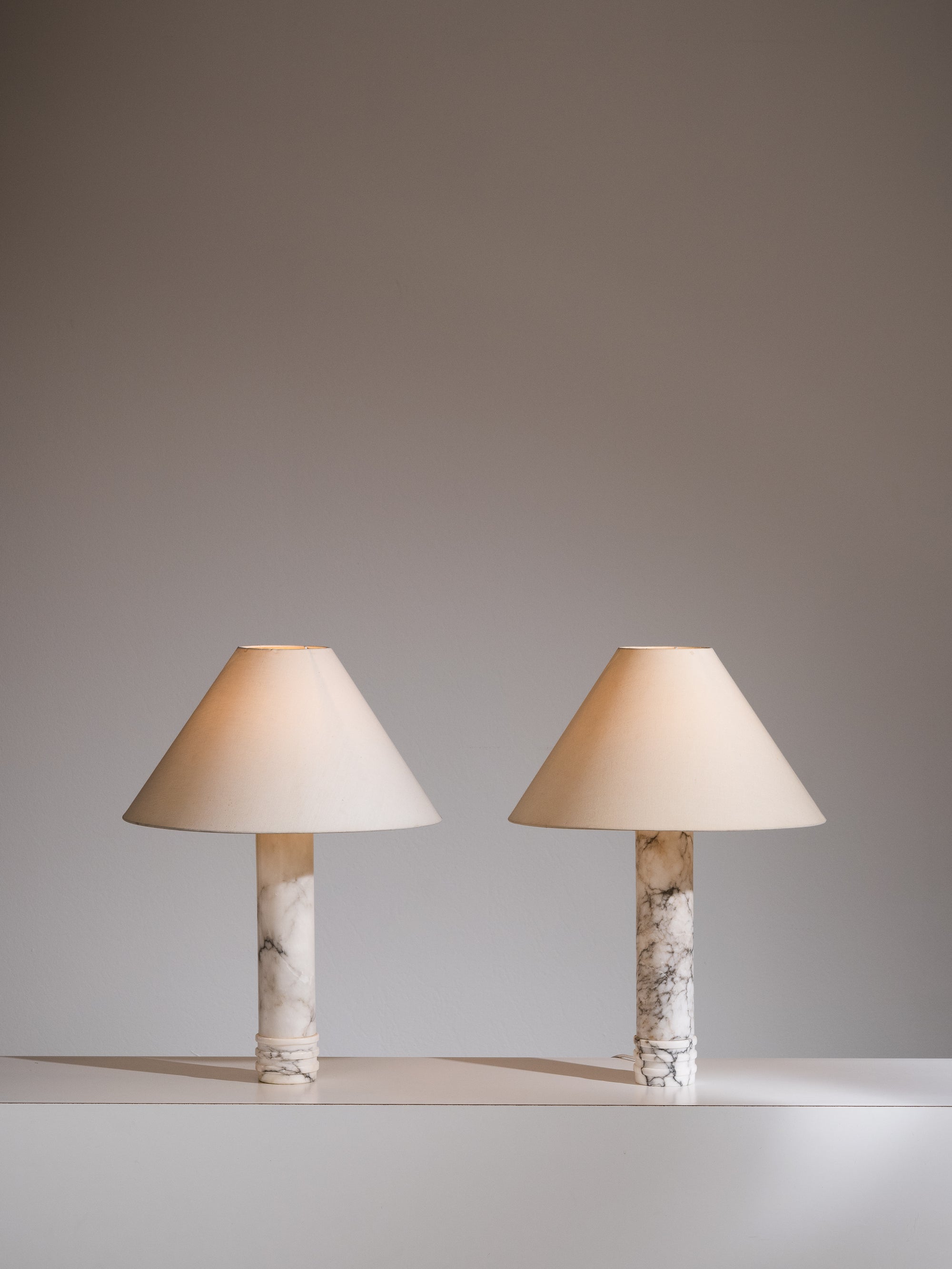 Pair of Bergboms Model B-10 Carrara Marble Table Lamps, Sweden, 1960s