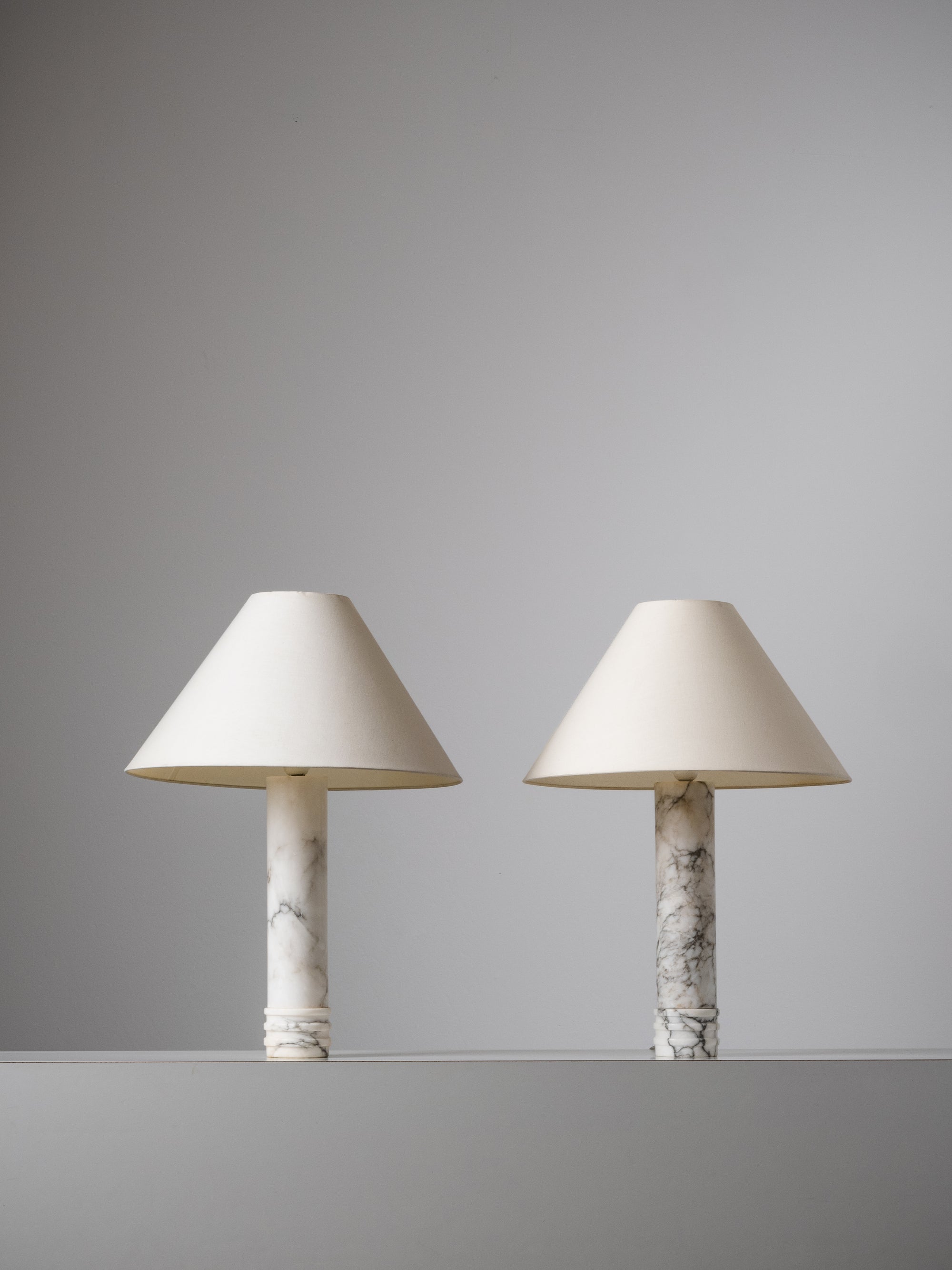 Pair of Bergboms Model B-10 Carrara Marble Table Lamps, Sweden, 1960s
