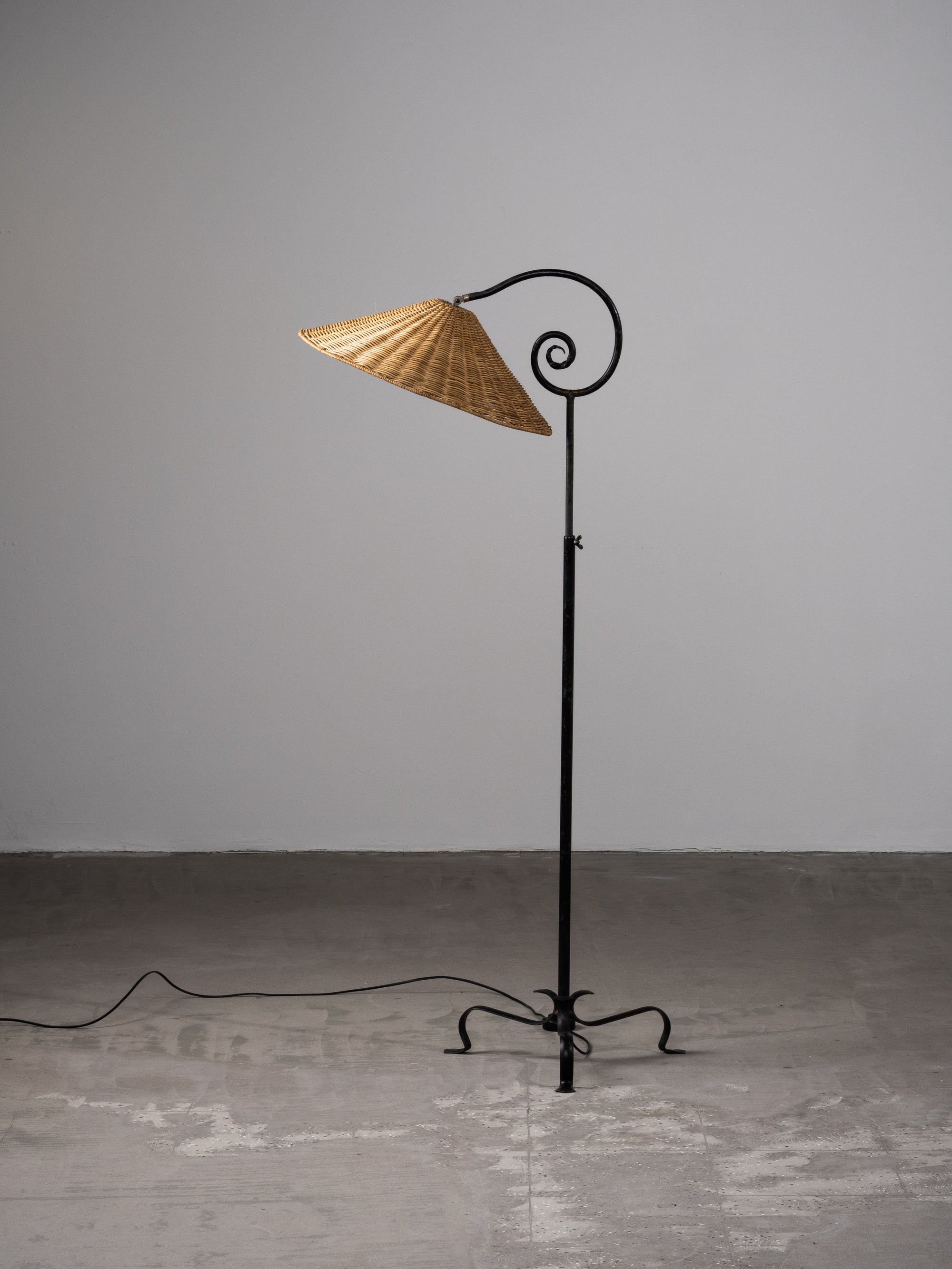 Wrought Iron &amp; Rattan Floor Lamp, Finland, 1930s