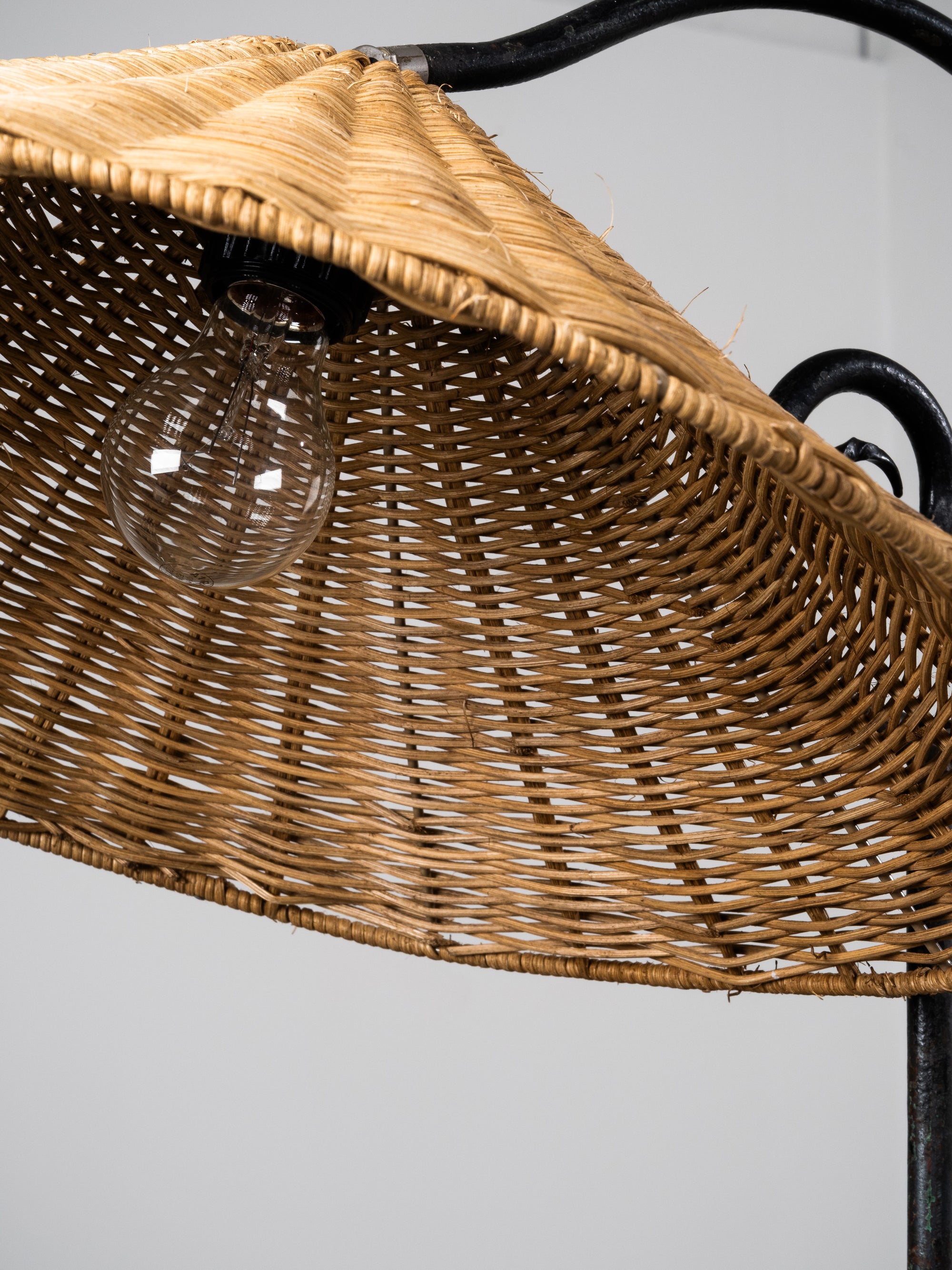 Wrought Iron &amp; Rattan Floor Lamp, Finland, 1930s