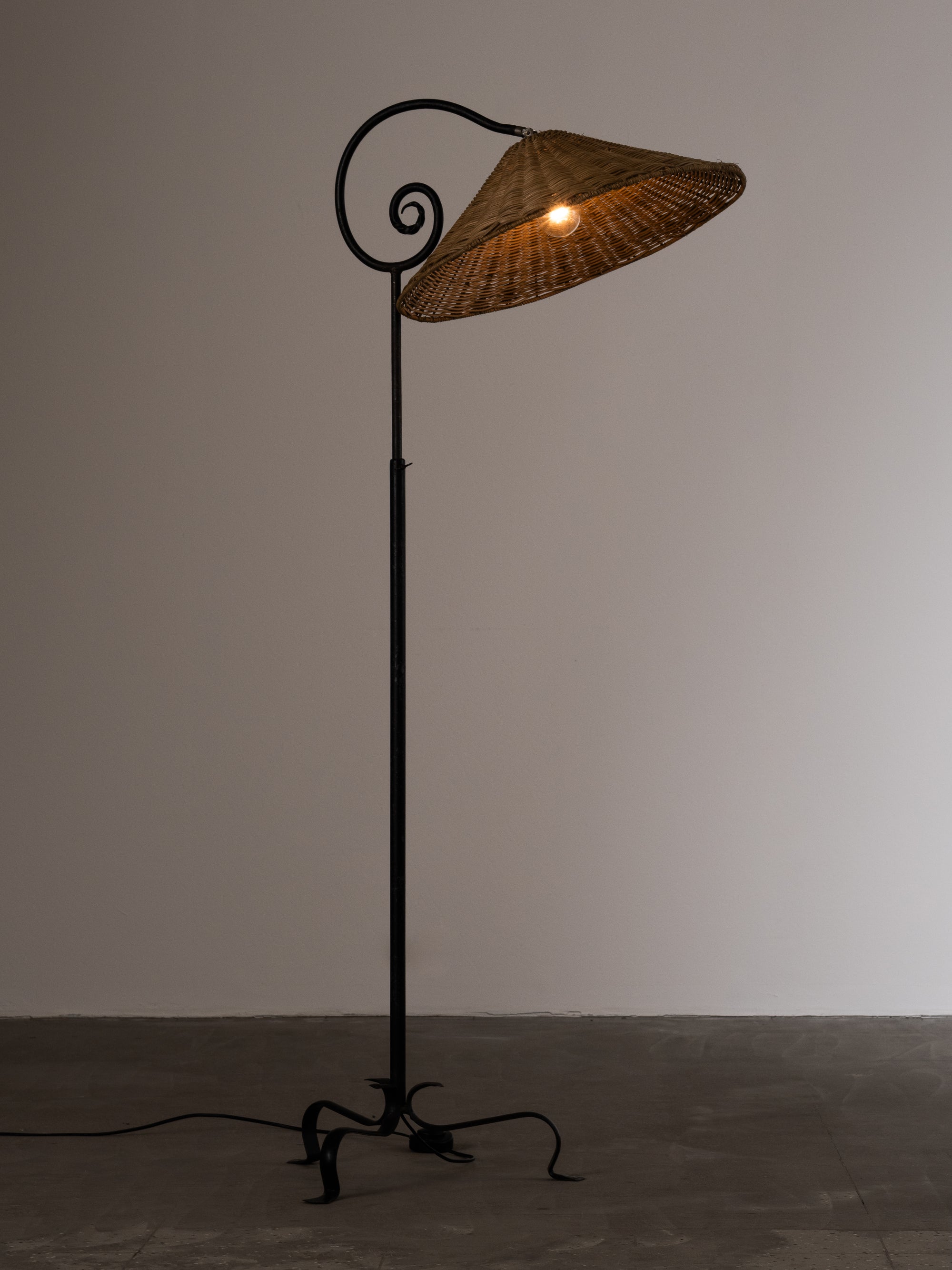 Wrought Iron &amp; Rattan Floor Lamp, Finland, 1930s