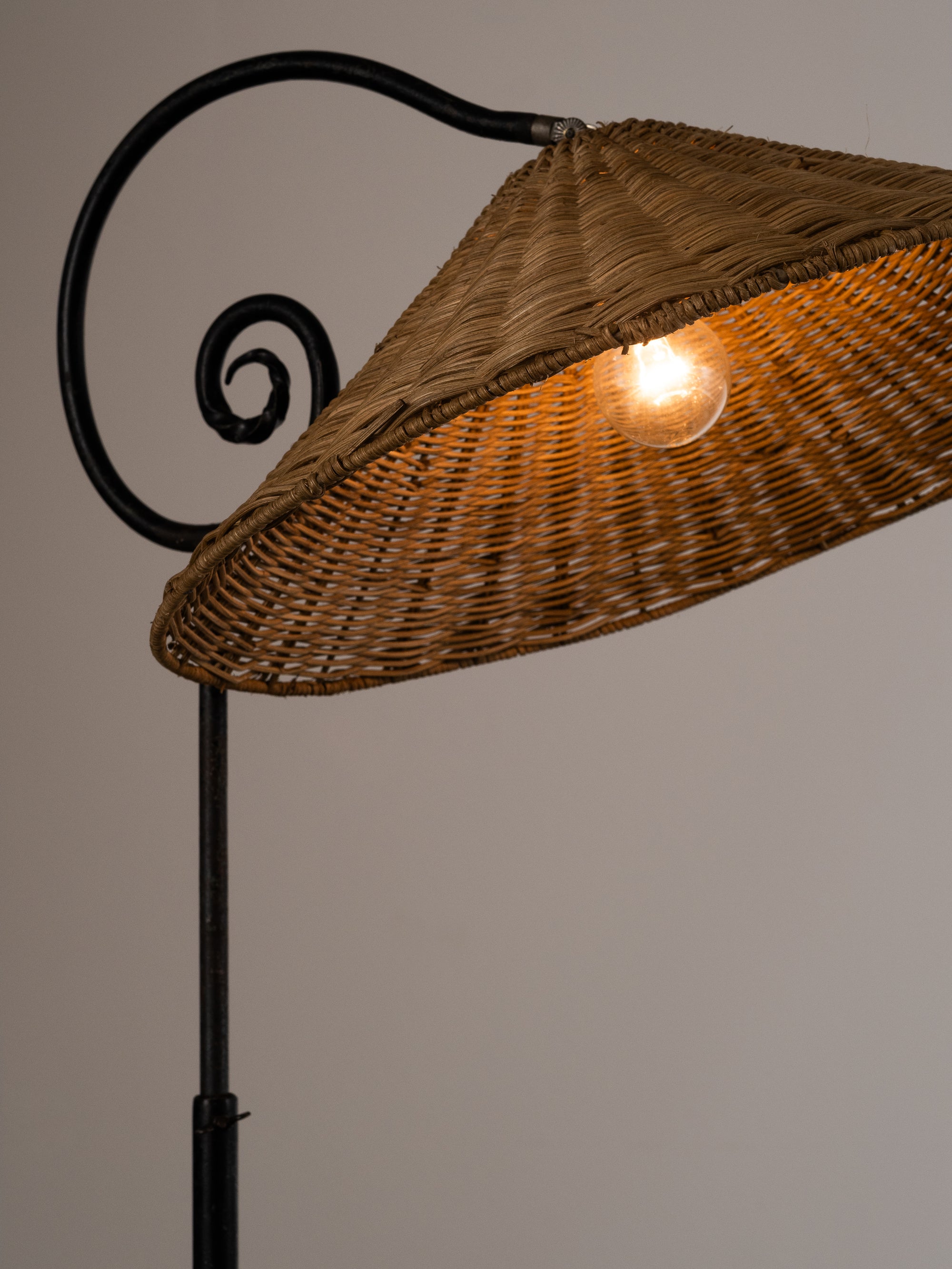 Wrought Iron &amp; Rattan Floor Lamp, Finland, 1930s