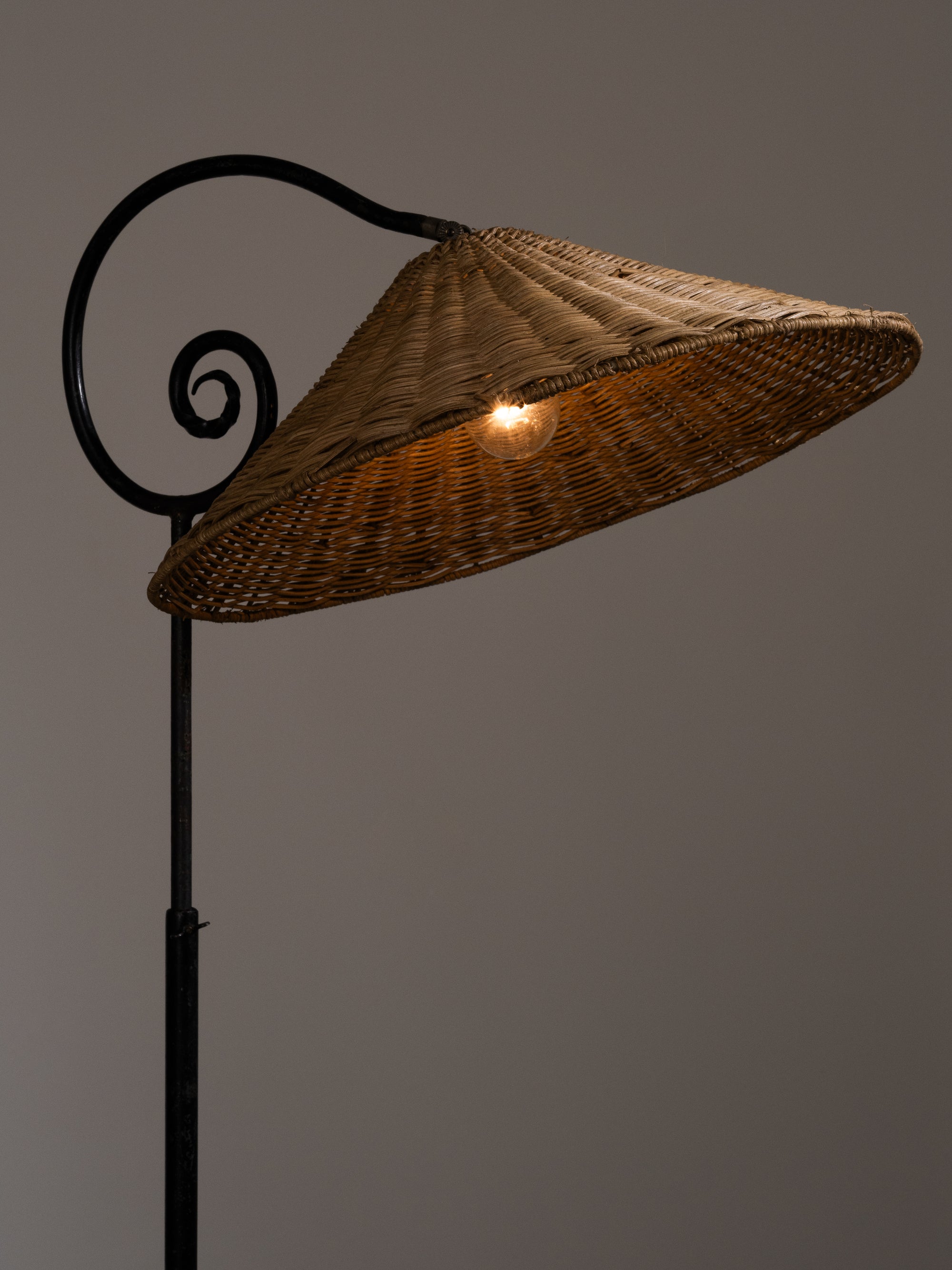Wrought Iron &amp; Rattan Floor Lamp, Finland, 1930s