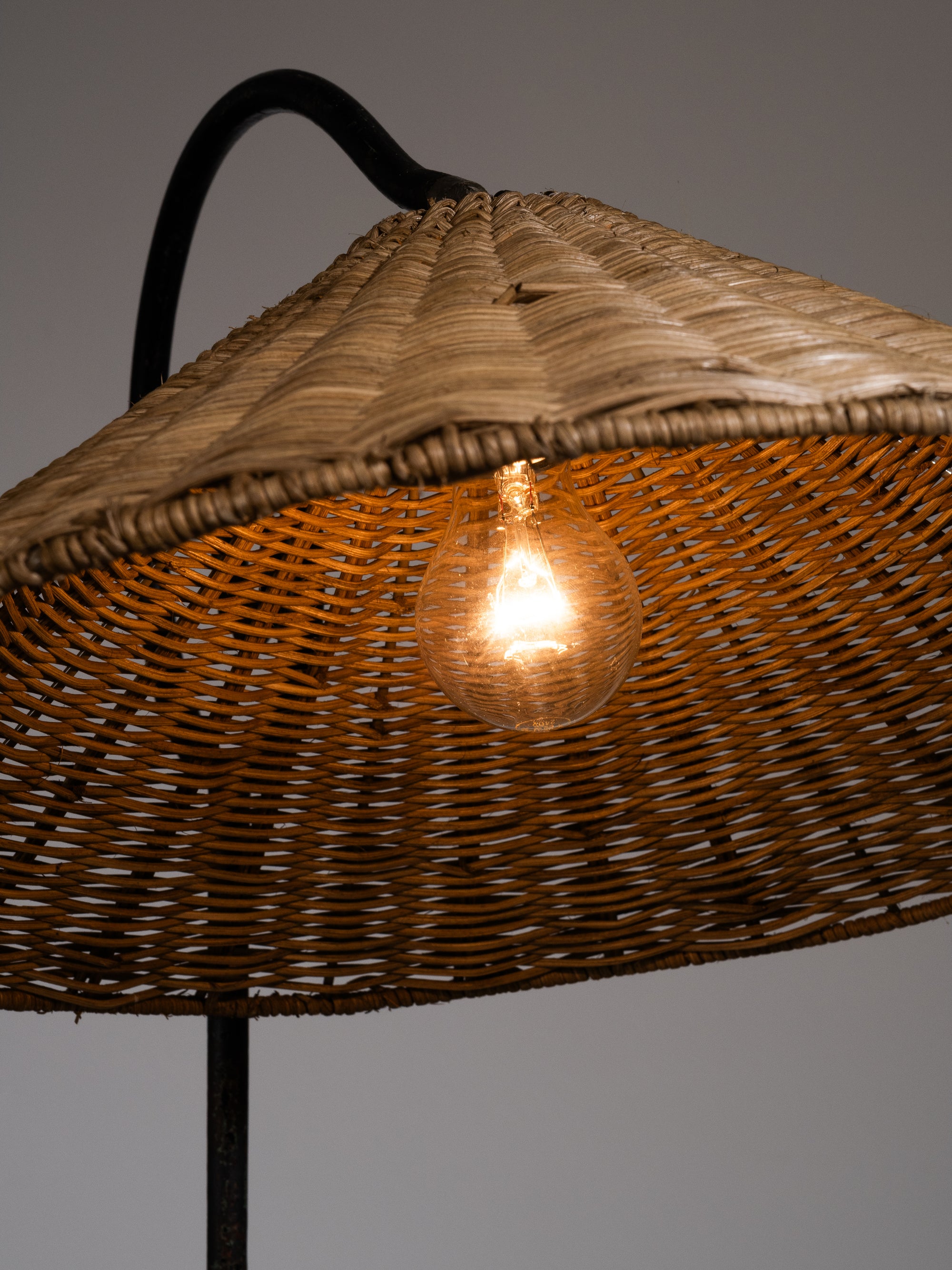 Wrought Iron &amp; Rattan Floor Lamp, Finland, 1930s