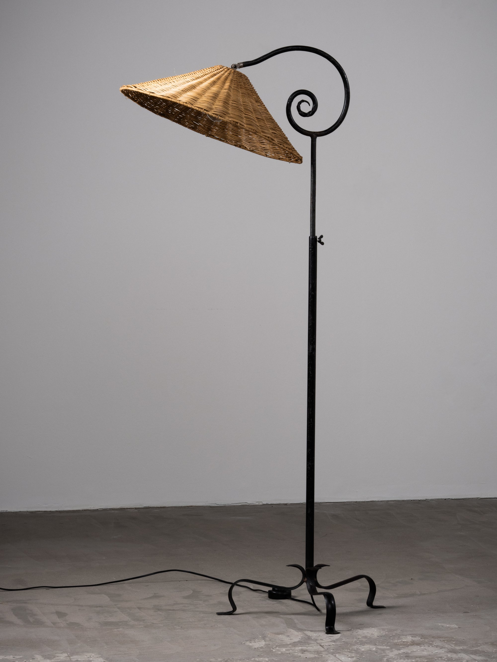 Wrought Iron &amp; Rattan Floor Lamp, Finland, 1930s