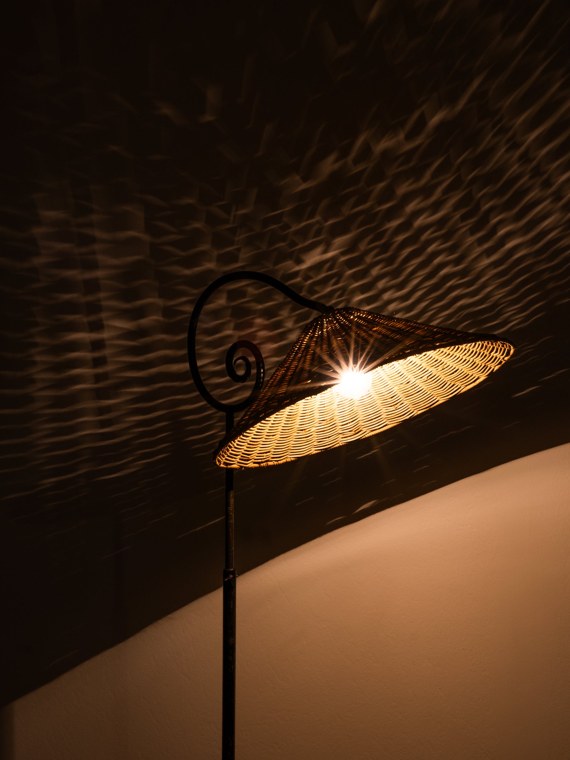 Wrought Iron &amp; Rattan Floor Lamp, Finland, 1930s