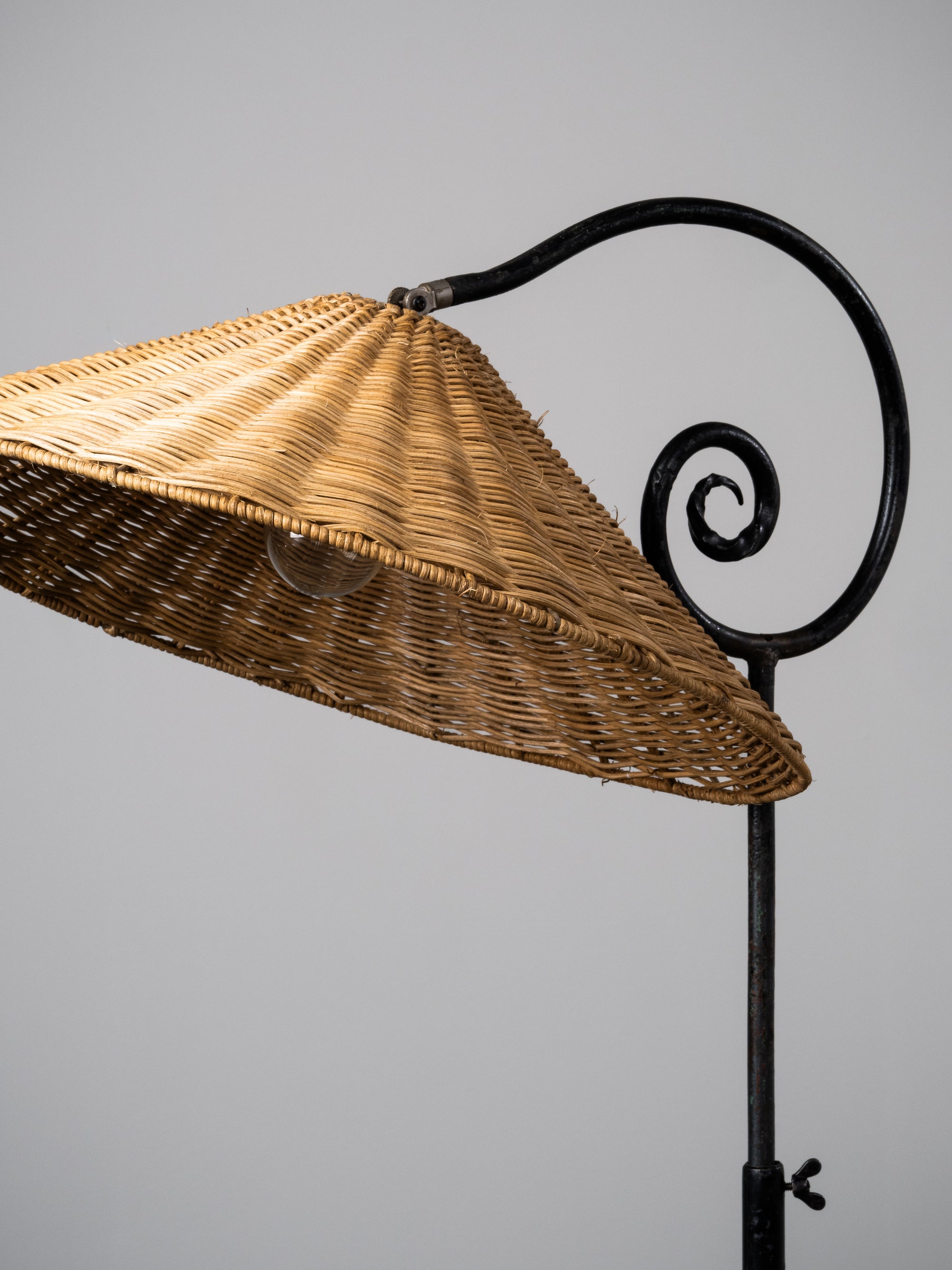 Wrought Iron &amp; Rattan Floor Lamp, Finland, 1930s