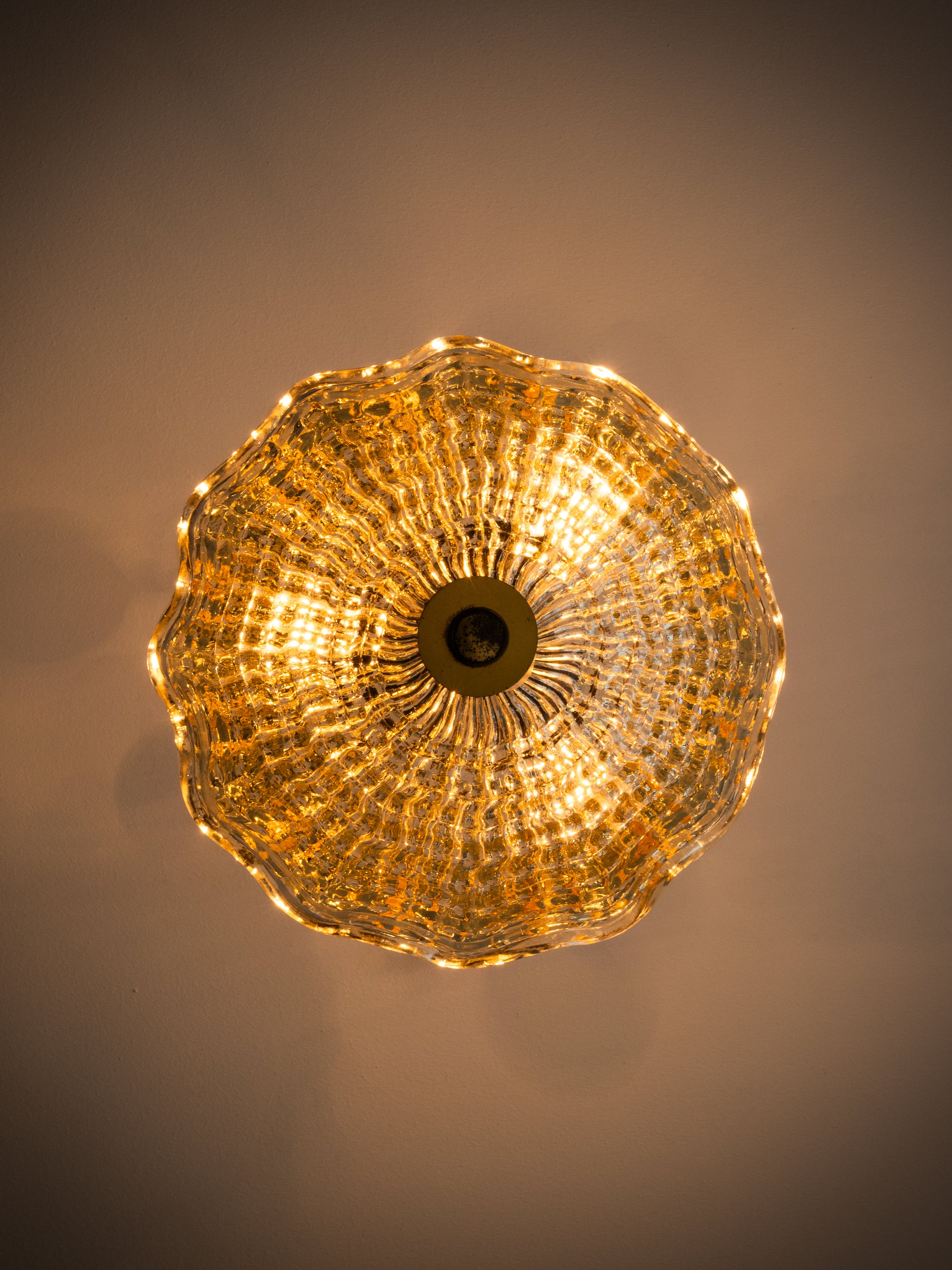 Swedish Modern Glass &amp; Brass Chandelier by Carl Fagerlund for Orrefors
