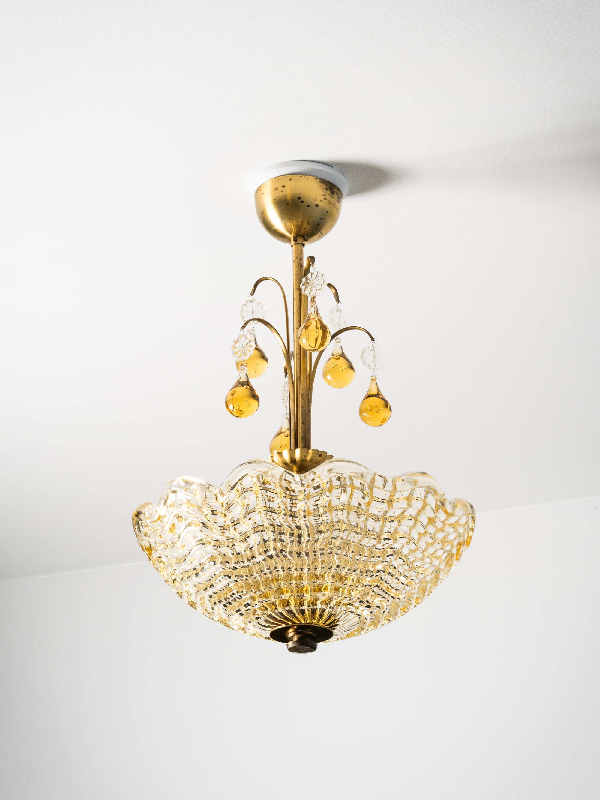 Swedish Modern Glass &amp; Brass Chandelier by Carl Fagerlund for Orrefors