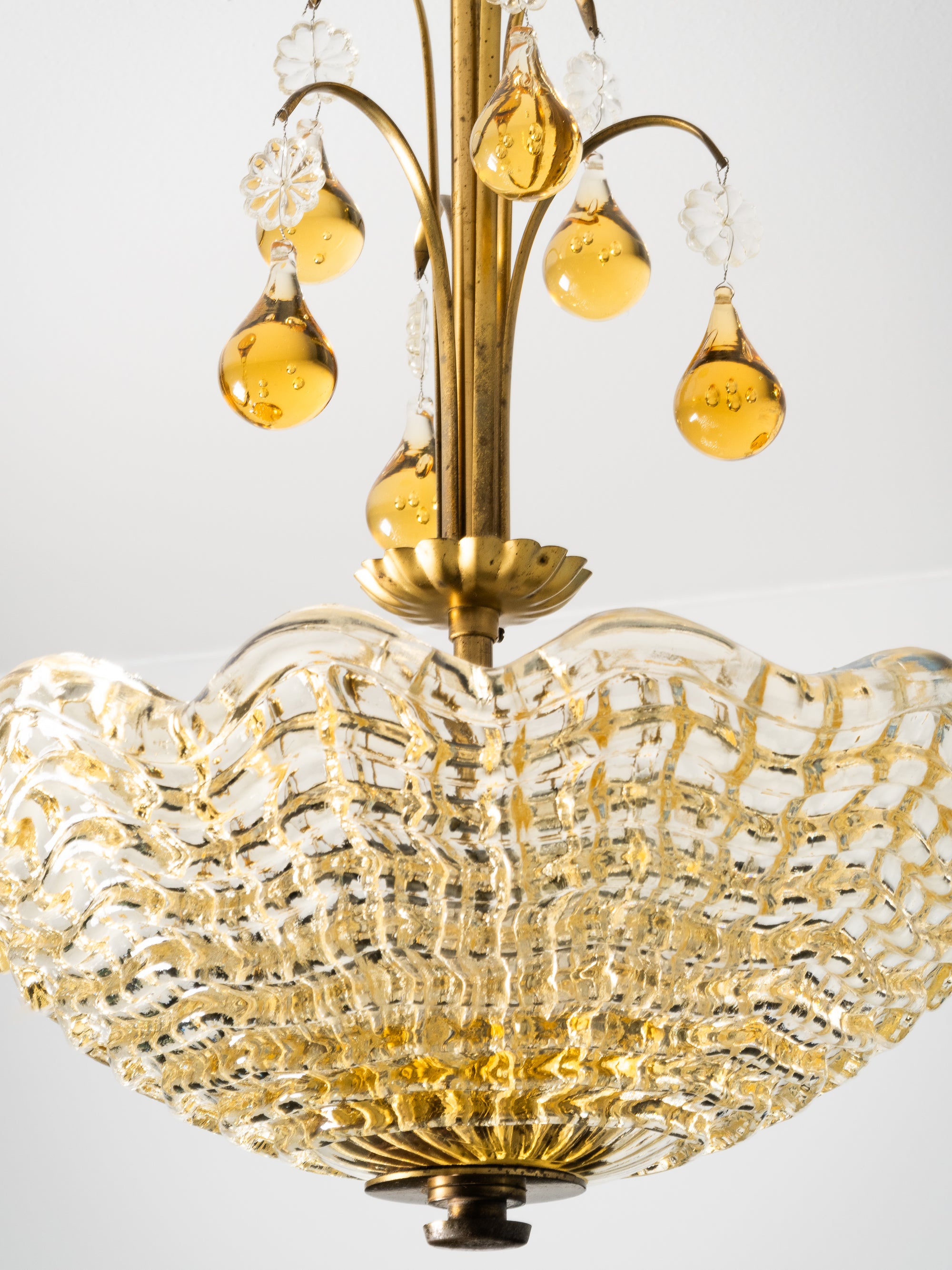 Swedish Modern Glass &amp; Brass Chandelier by Carl Fagerlund for Orrefors