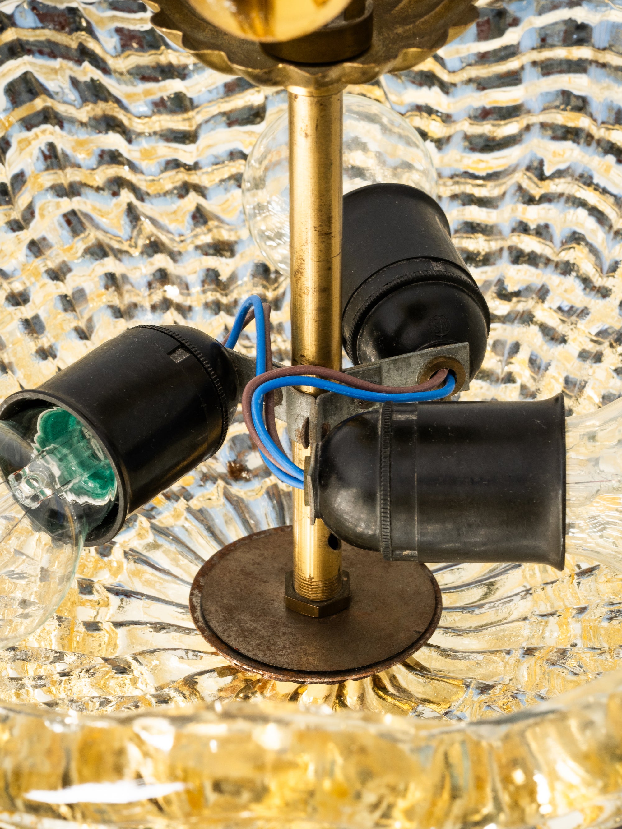 Swedish Modern Glass &amp; Brass Chandelier by Carl Fagerlund for Orrefors