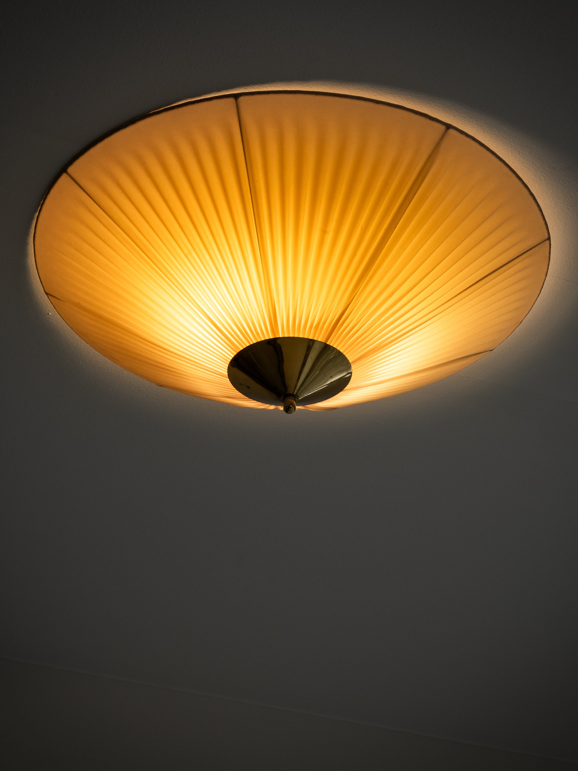Brass and Synthetic Textile Flush Mount by Valinte, Finland, 1950s