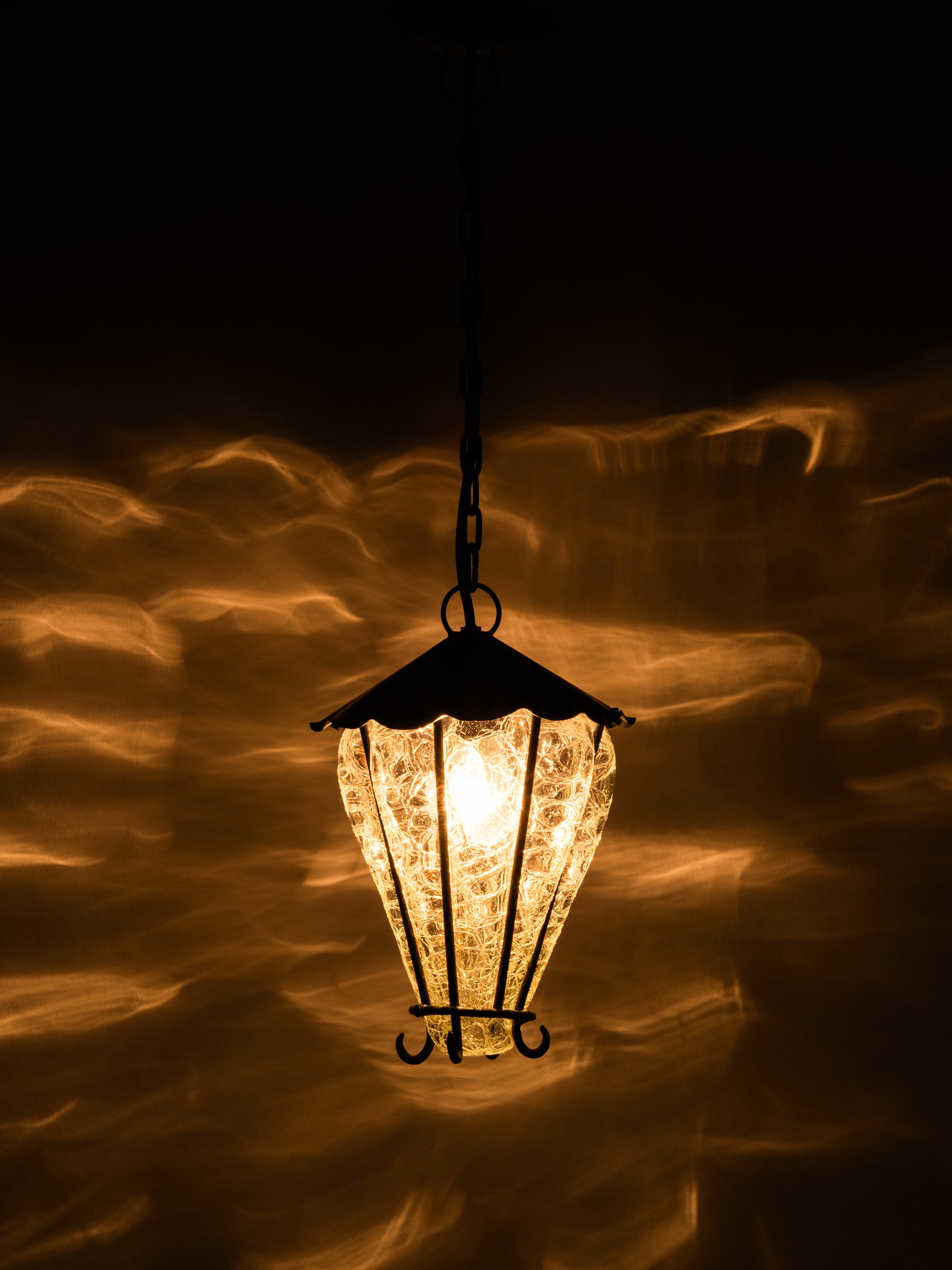 Swedish Gothic Style Iron Lantern with Crackle Glass, 1930s