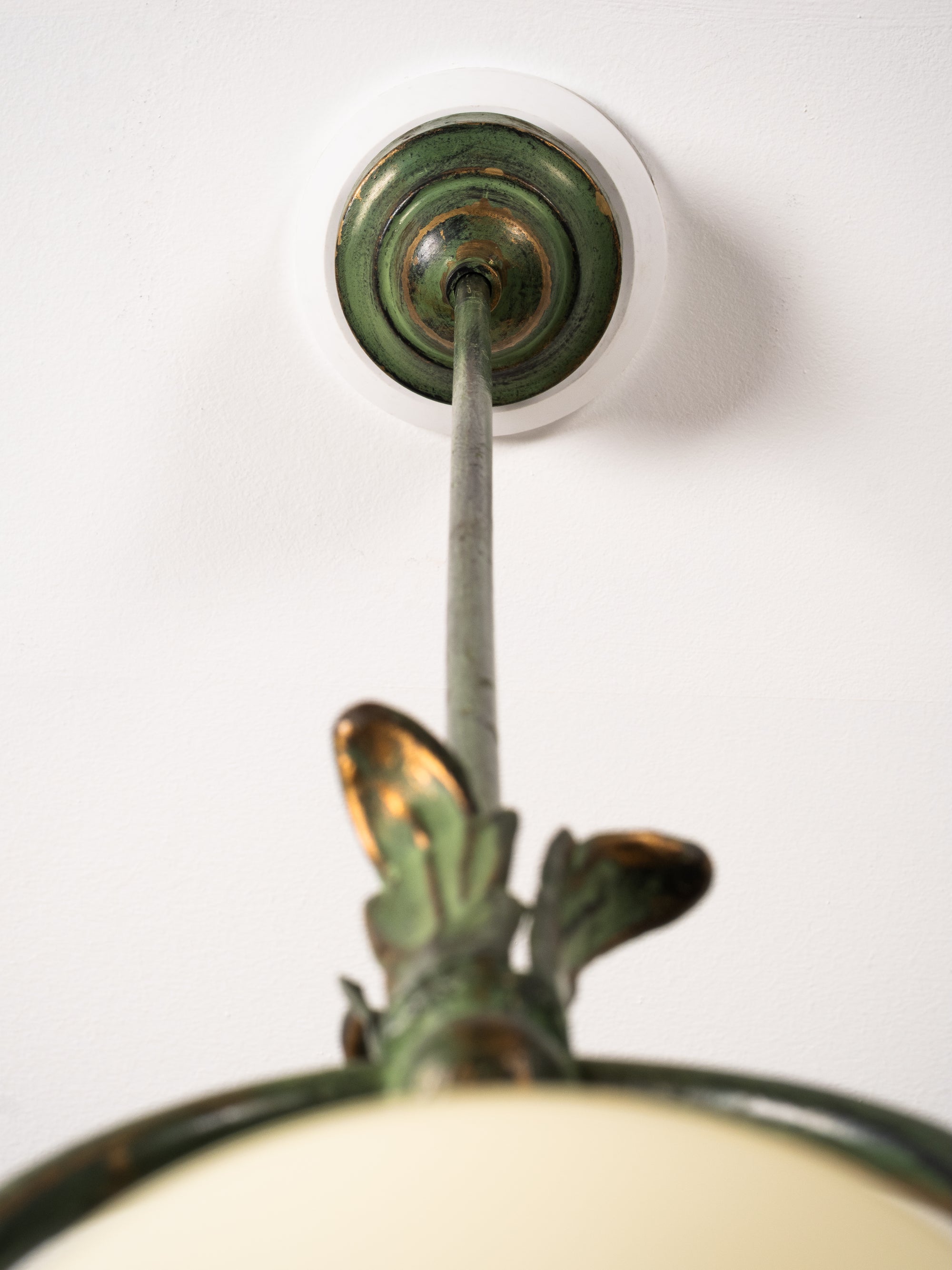 Wrought Iron &amp; Opaline Glass Pendant, Finland, 1930s