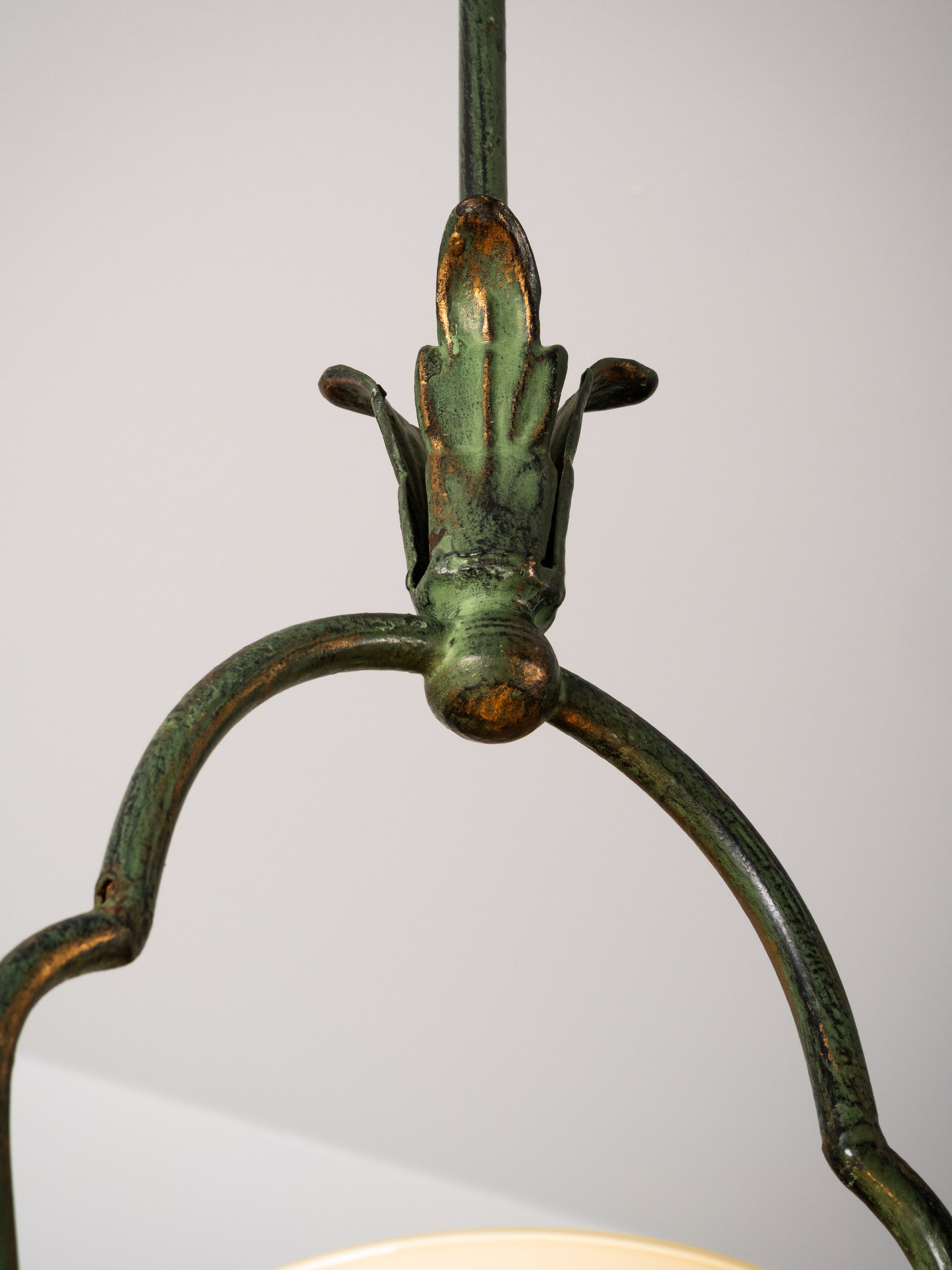 Wrought Iron &amp; Opaline Glass Pendant, Finland, 1930s