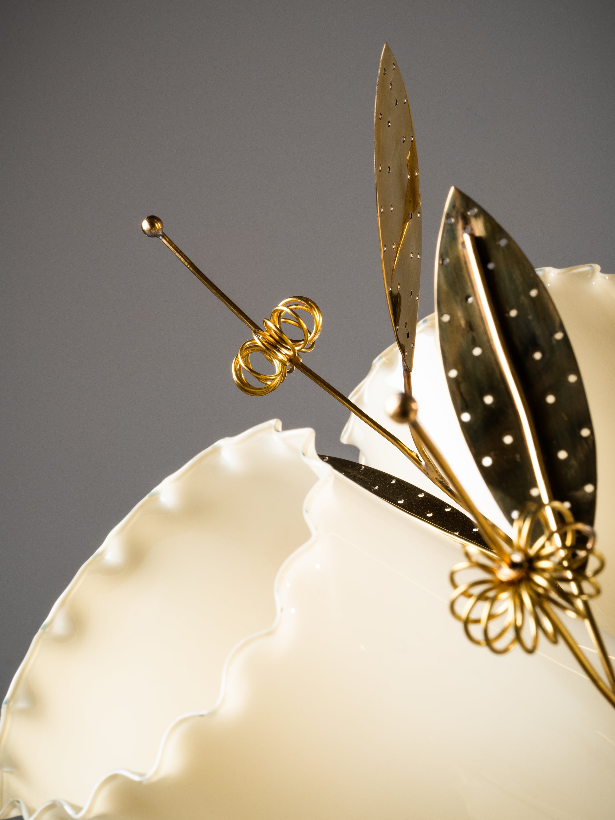 Five-Arm Brass and Glass Chandelier with Floral Details by Itsu, Finland, 1950s