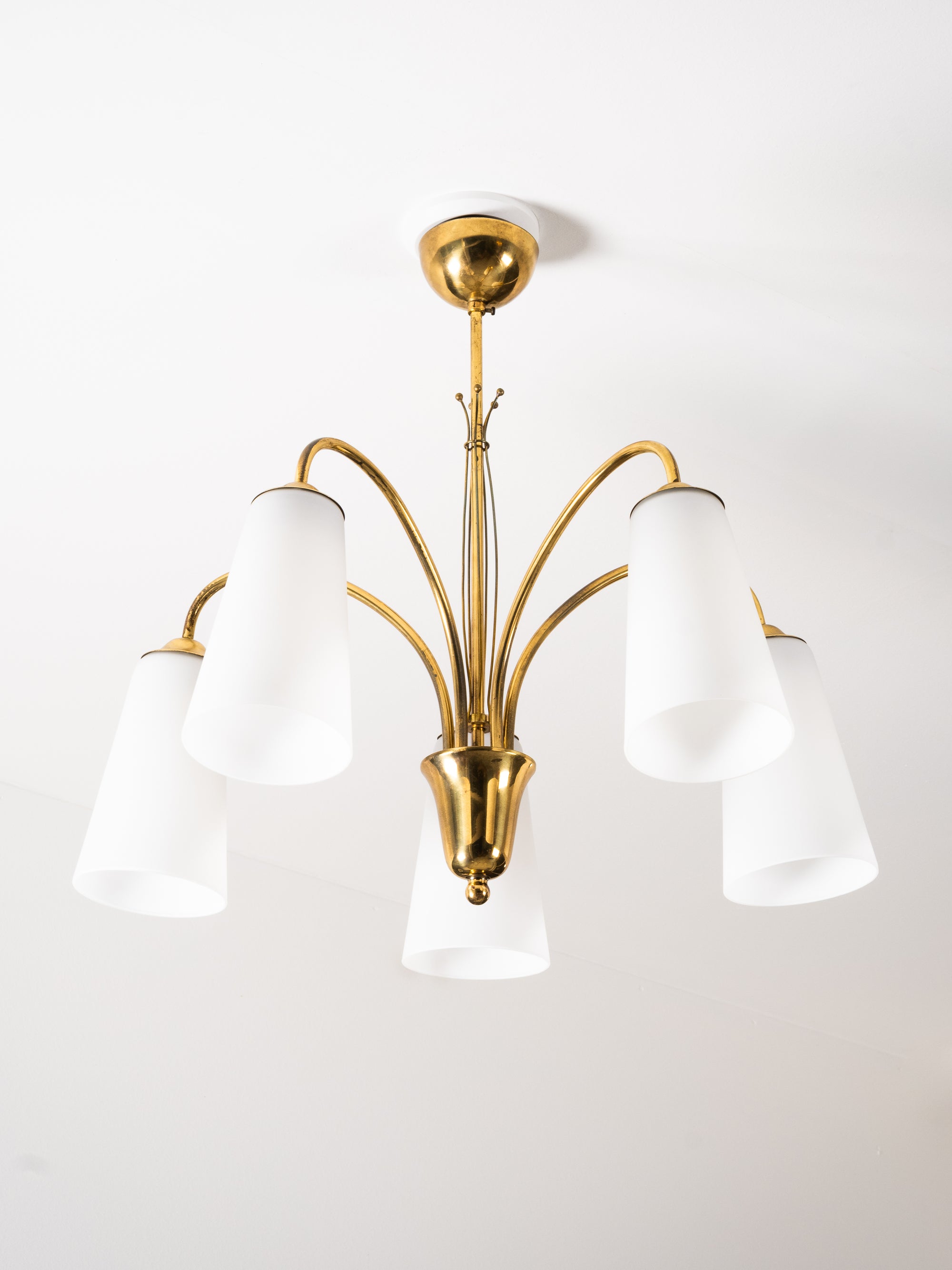 Five-Arm Brass and Glass Chandelier Model 101/5 by Itsu, Finland, 1950s