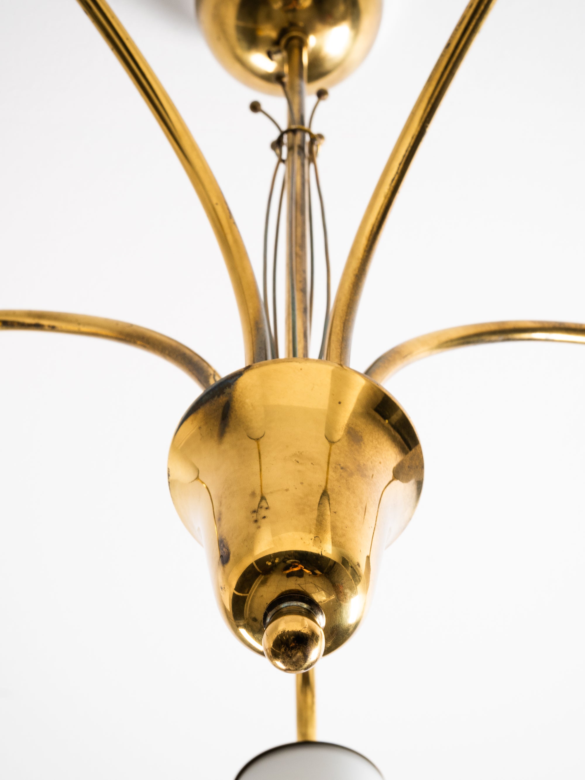 Five-Arm Brass and Glass Chandelier Model 101/5 by Itsu, Finland, 1950s