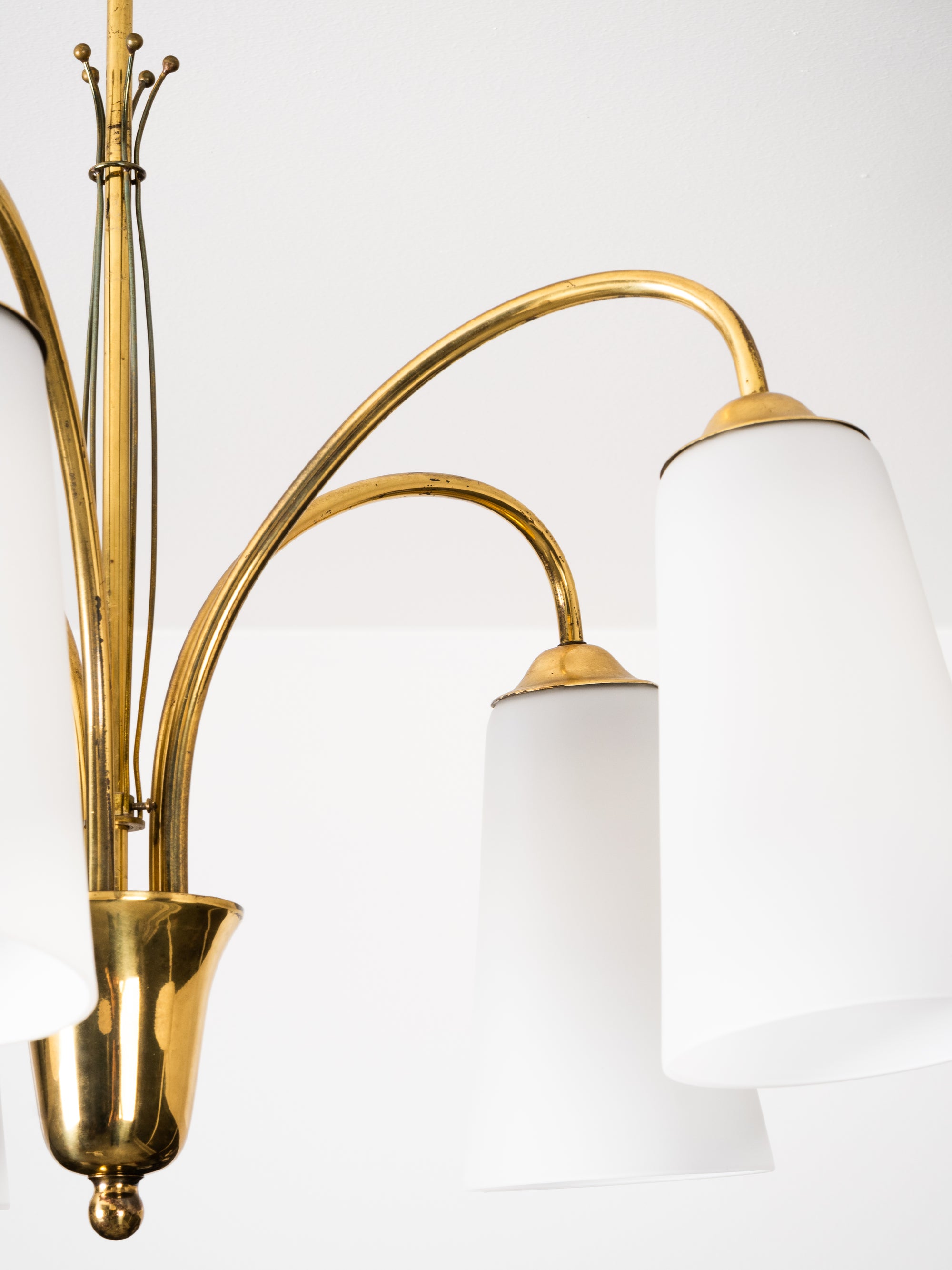 Five-Arm Brass and Glass Chandelier Model 101/5 by Itsu, Finland, 1950s