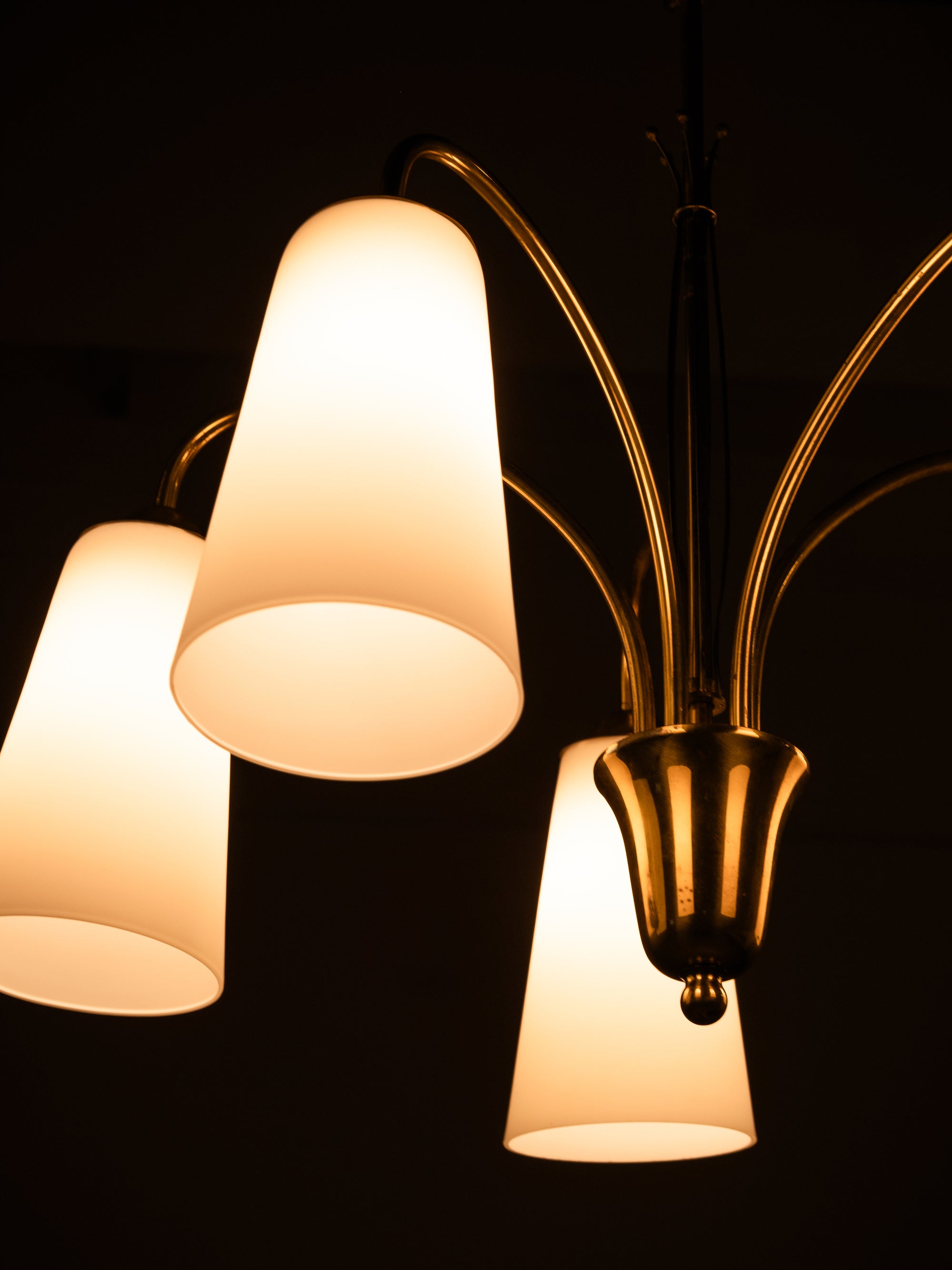 Five-Arm Brass and Glass Chandelier Model 101/5 by Itsu, Finland, 1950s