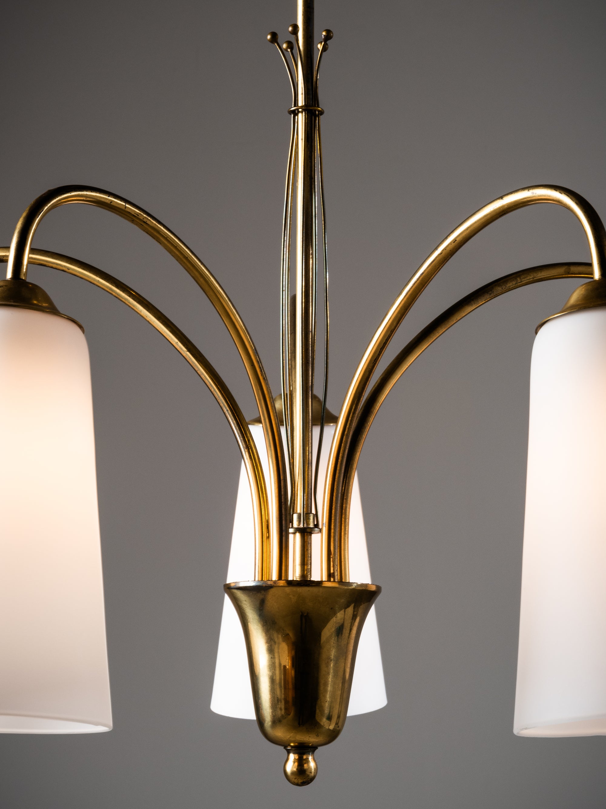 Five-Arm Brass and Glass Chandelier Model 101/5 by Itsu, Finland, 1950s