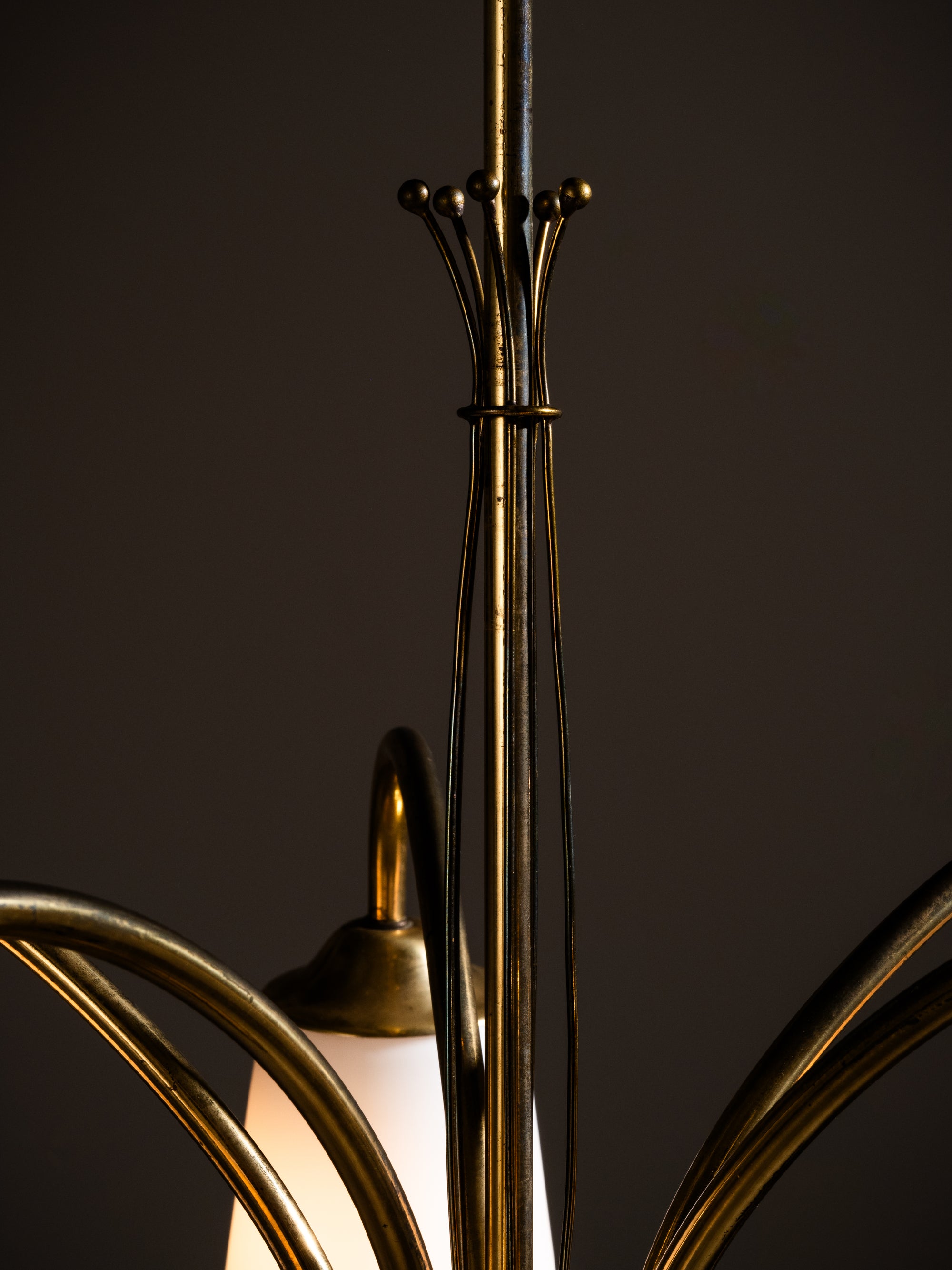 Five-Arm Brass and Glass Chandelier Model 101/5 by Itsu, Finland, 1950s
