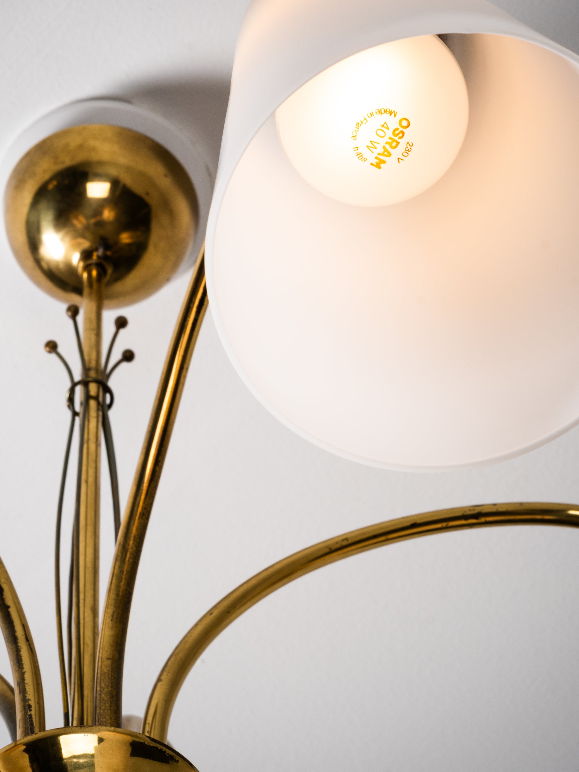 Five-Arm Brass and Glass Chandelier Model 101/5 by Itsu, Finland, 1950s