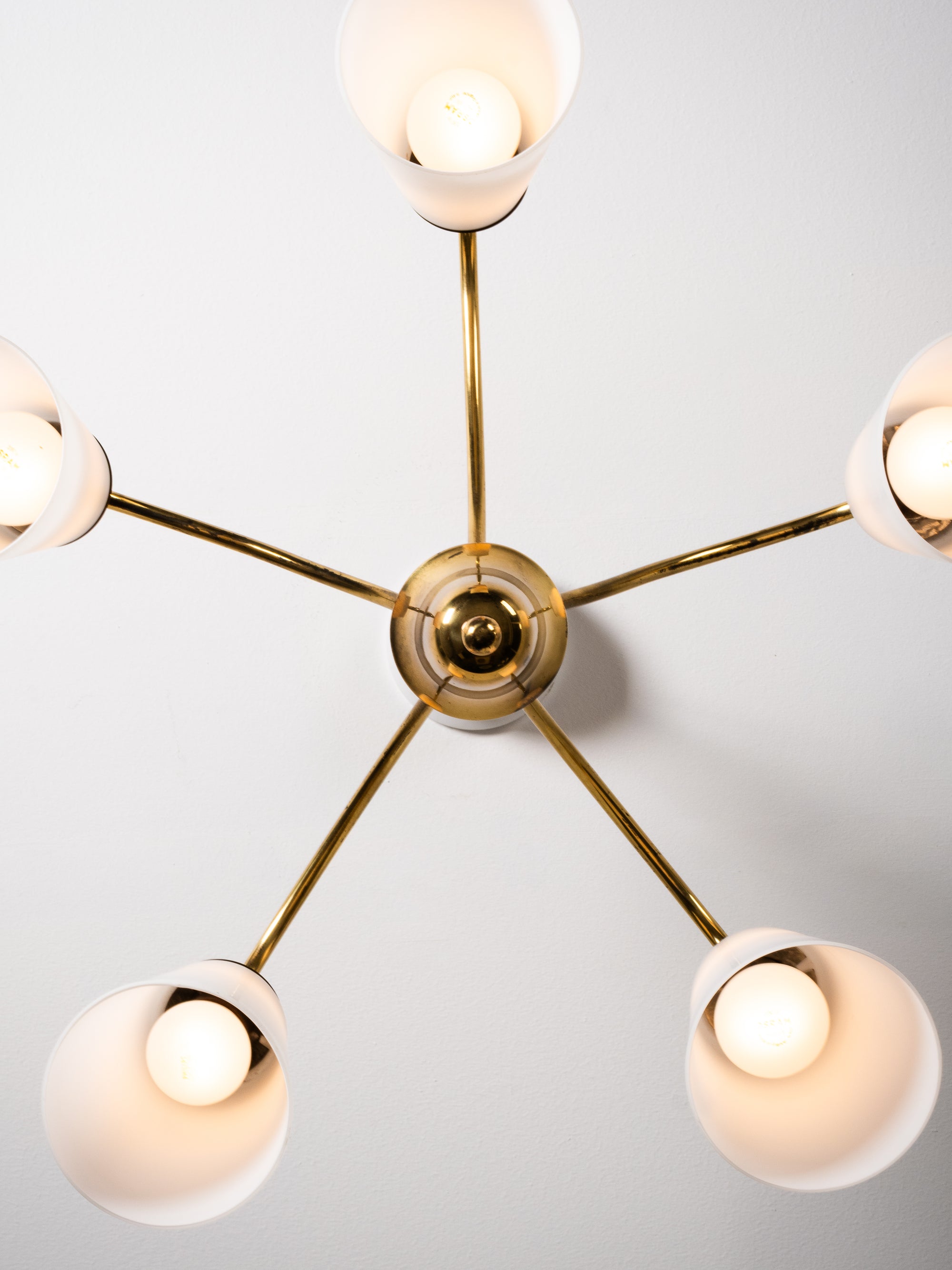 Five-Arm Brass and Glass Chandelier Model 101/5 by Itsu, Finland, 1950s