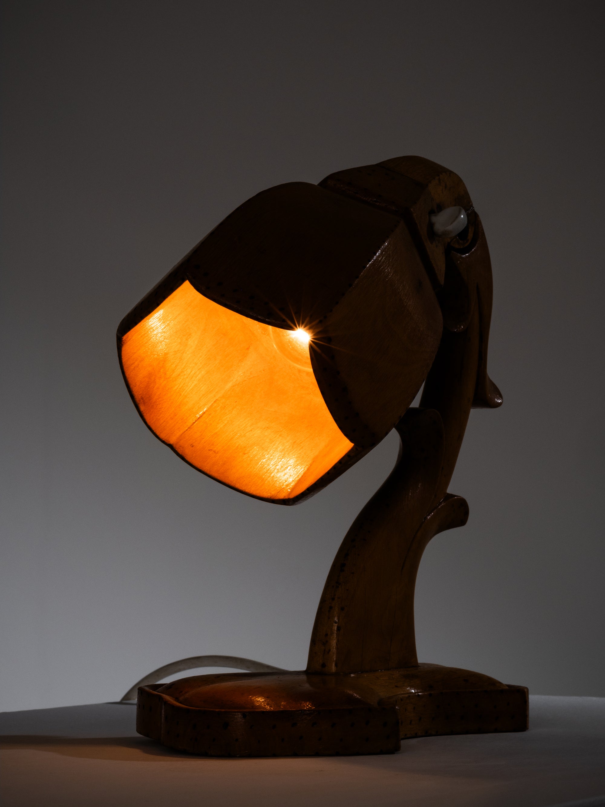 Hand-Carved Wooden Table Lamp, Wartime Craft, 1940s