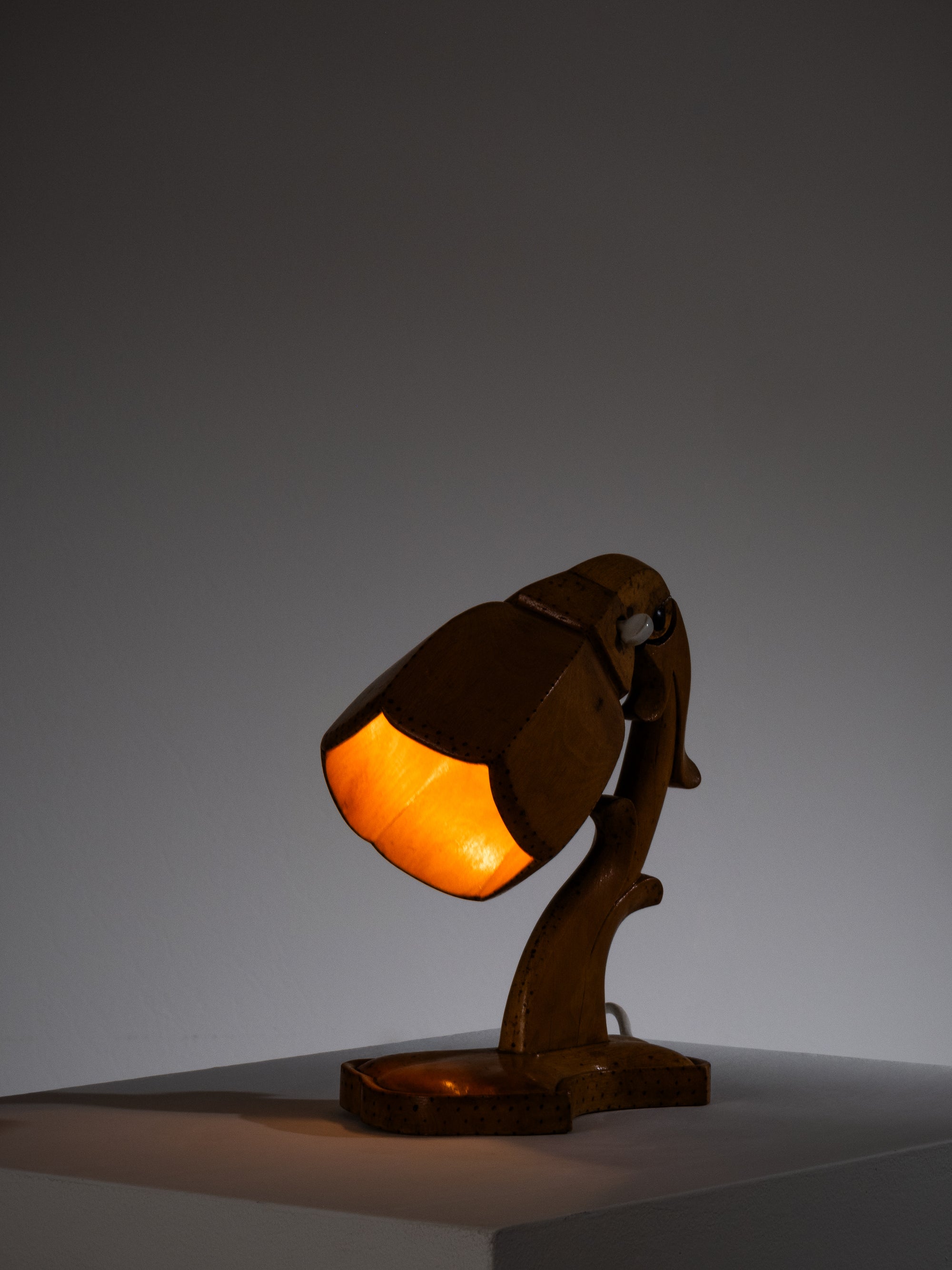 Hand-Carved Wooden Table Lamp, Wartime Craft, 1940s
