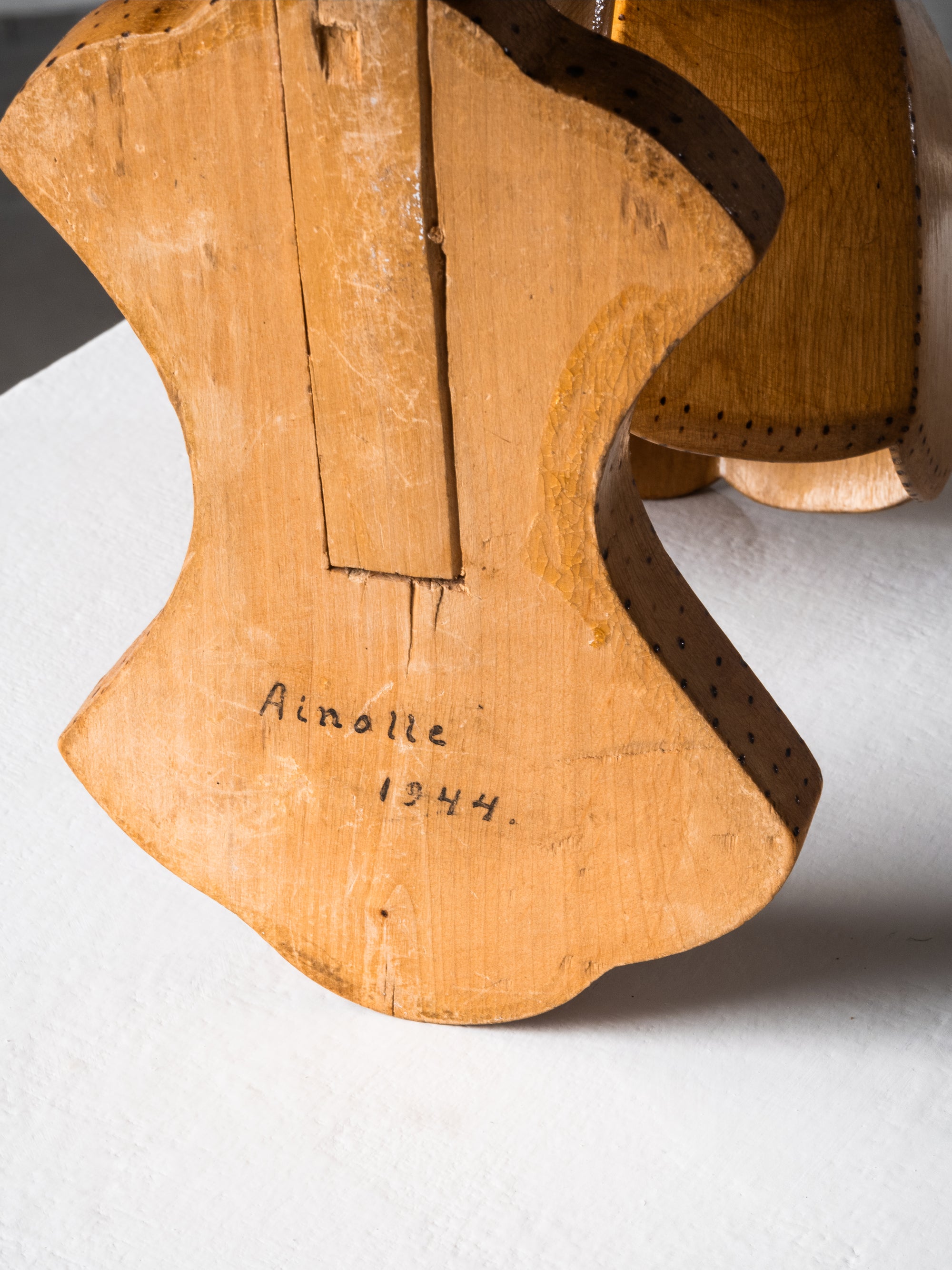 Hand-Carved Wooden Table Lamp, Wartime Craft, 1940s