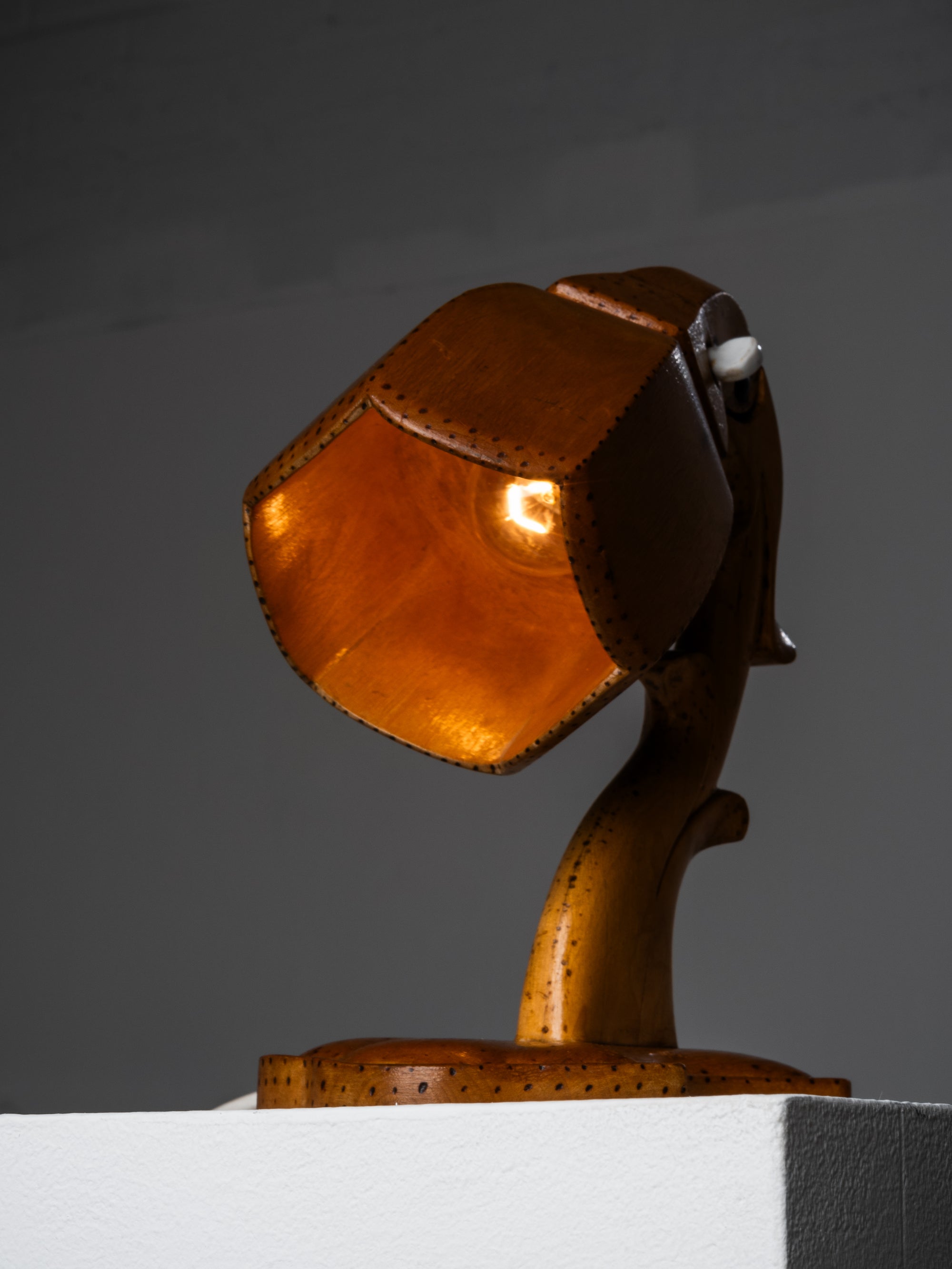 Hand-Carved Wooden Table Lamp, Wartime Craft, 1940s