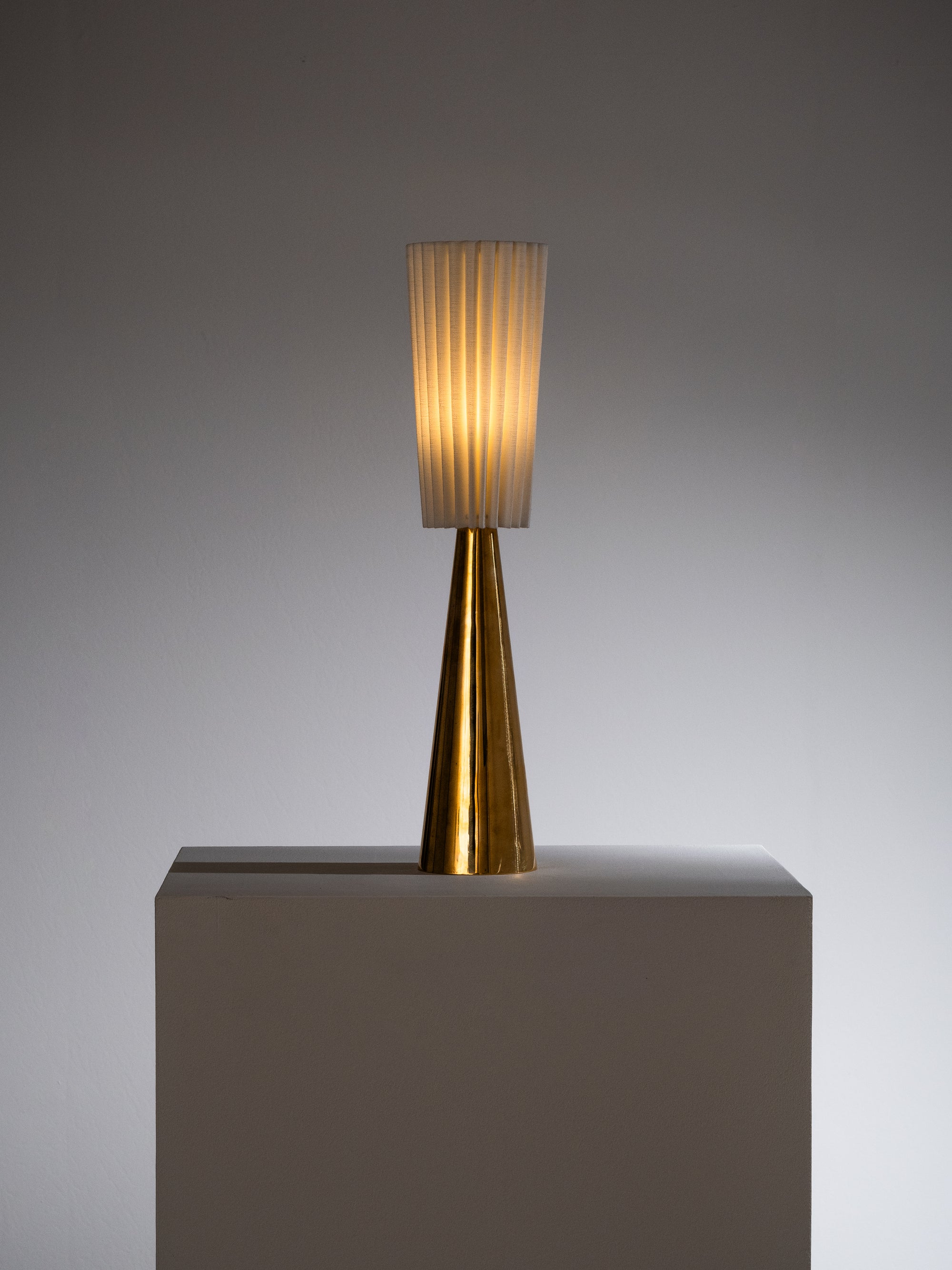 Mid-Century Brass Table Lamp with Pleated Shade, Finland