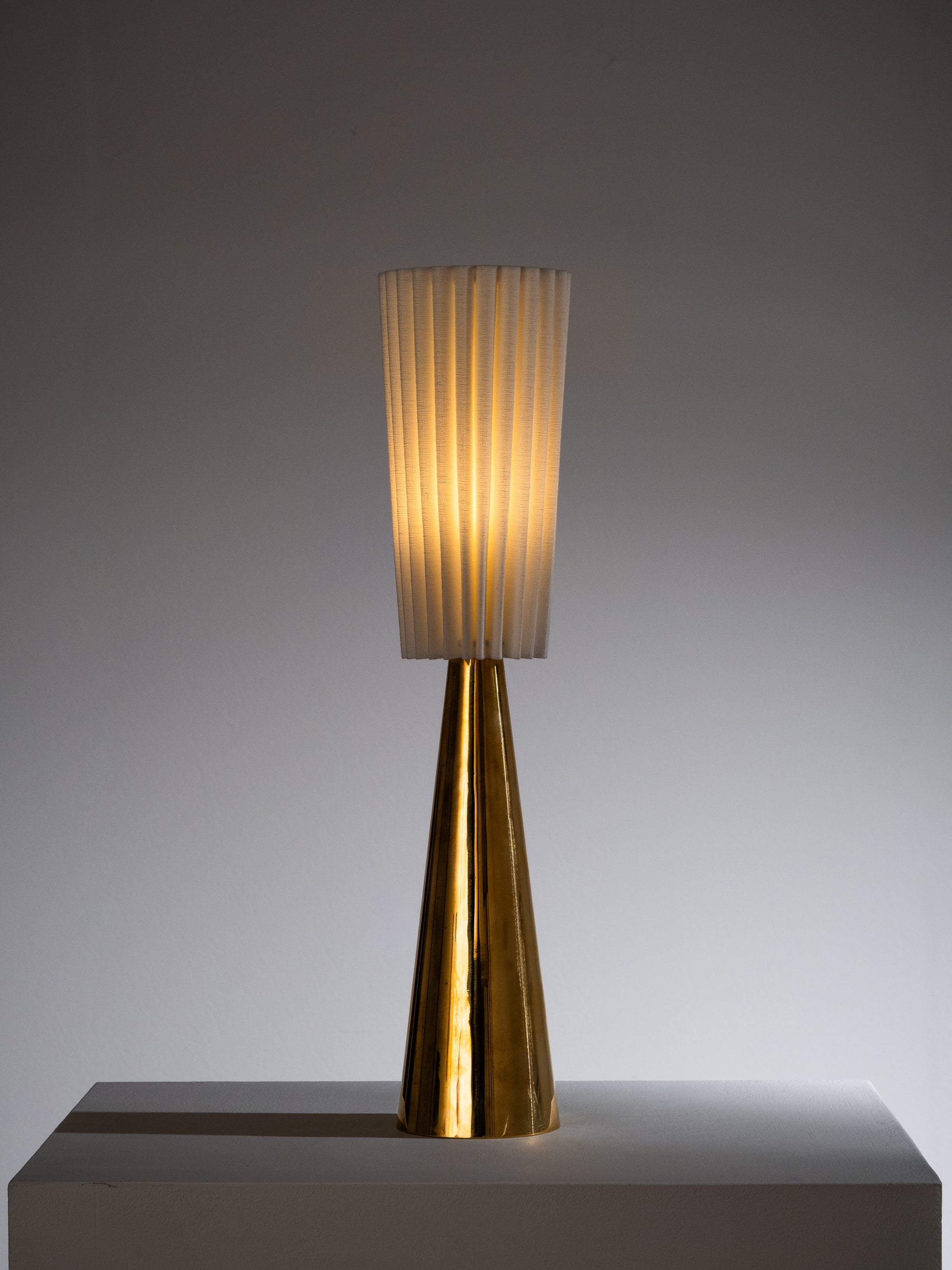 Mid-Century Brass Table Lamp with Pleated Shade, Finland