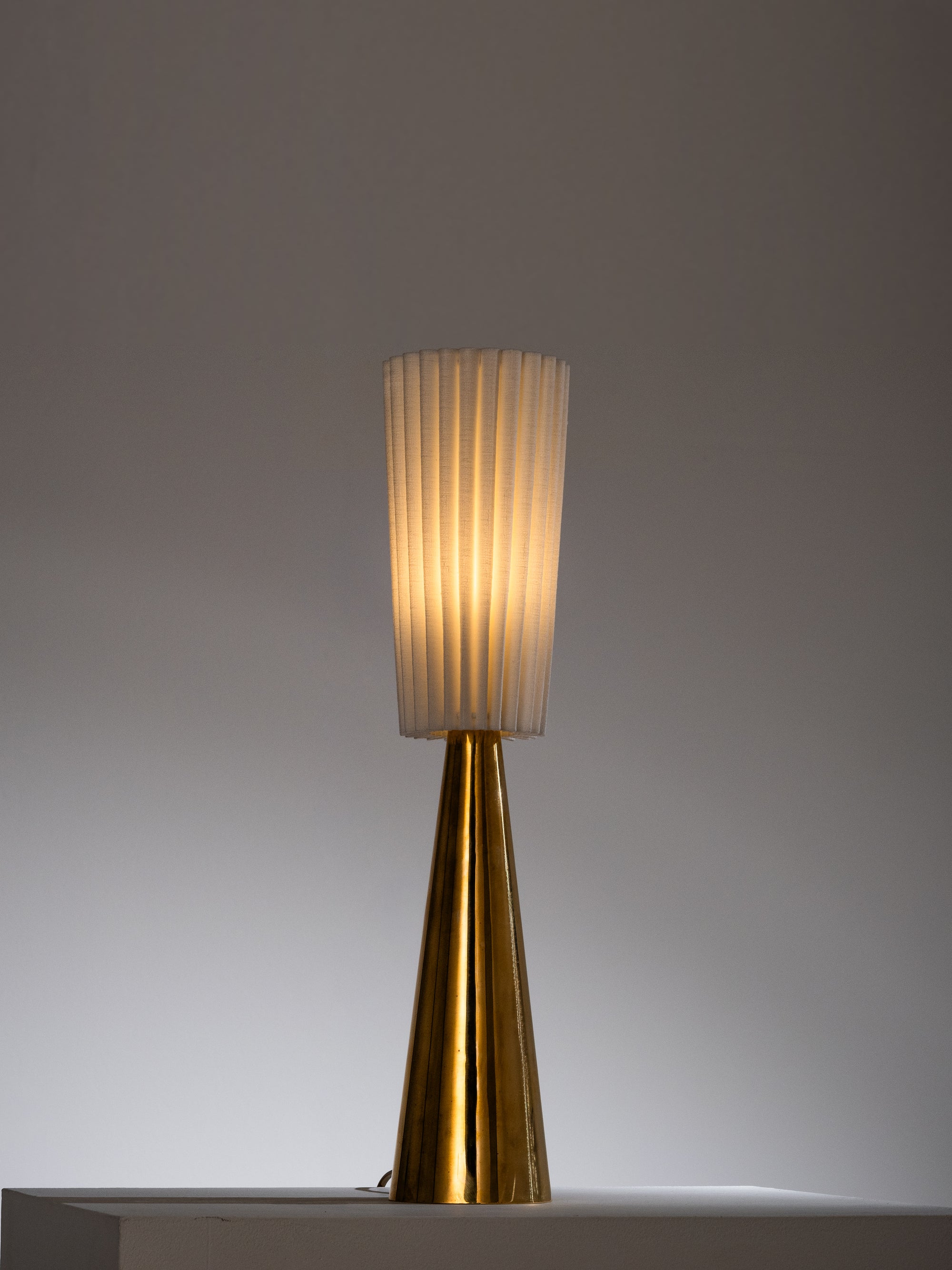 Mid-Century Brass Table Lamp with Pleated Shade, Finland