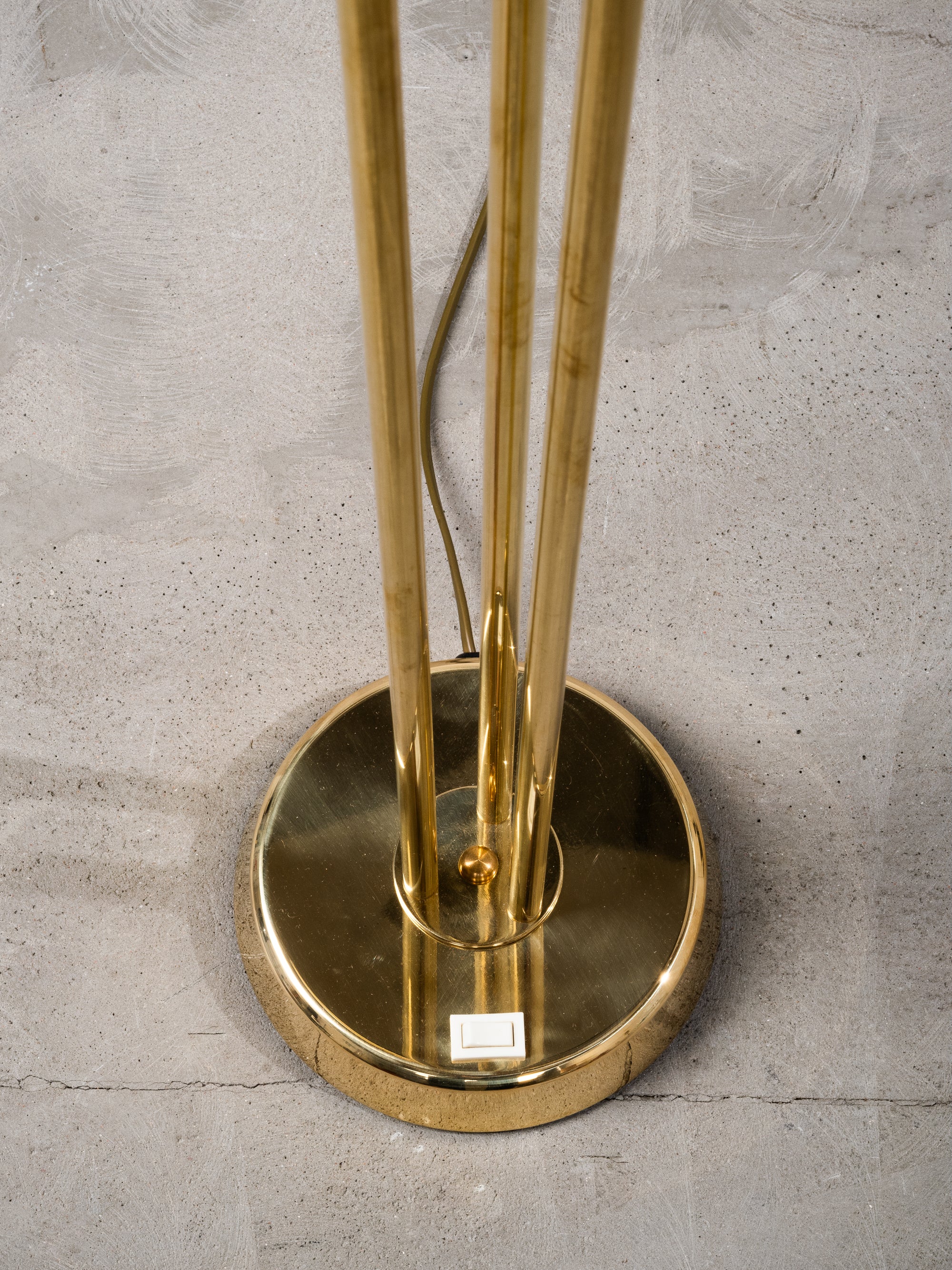 Finnish Mid-Century Three Arm Brass &amp; Opaline Glass Floor Lamp